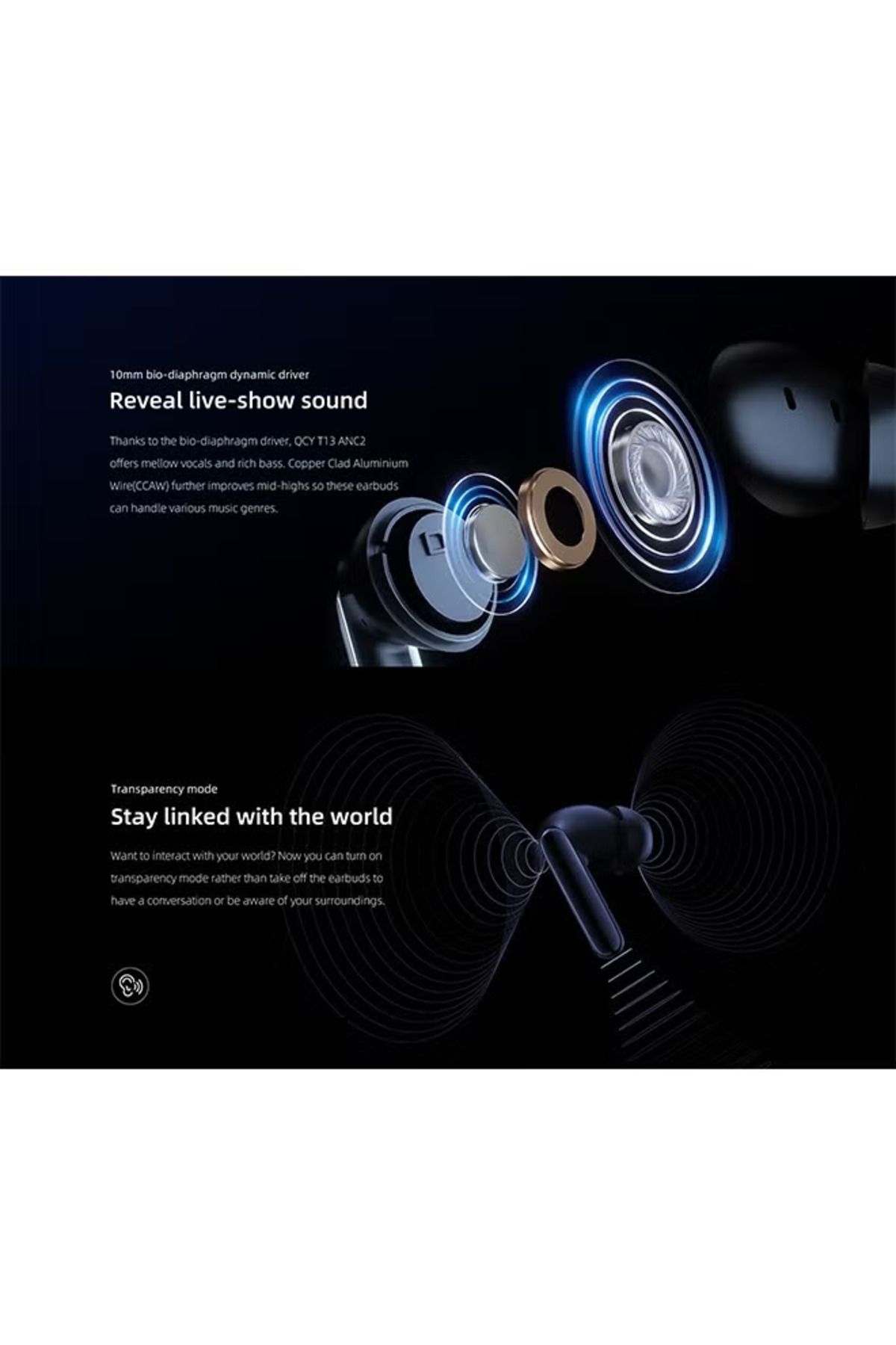 QCY-T13 Anc2 True Wireless Earbuds with Noise Cancellation, 3 Hours Battery Life, Bluetooth 5.3 5