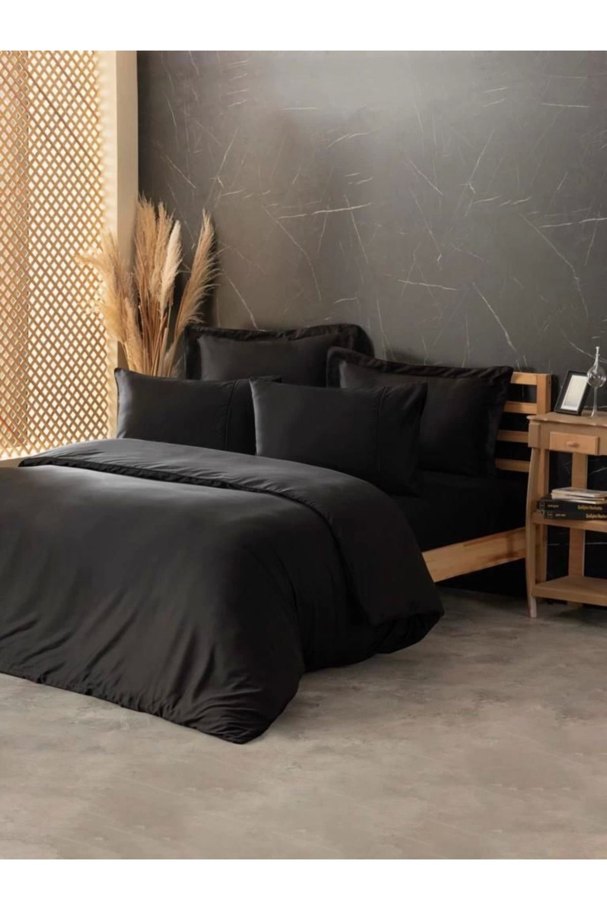 ÖYKÜ VE YİĞİT Cotton Box Silky İpek Çift Kişilik Nevresim Takımı Siyah