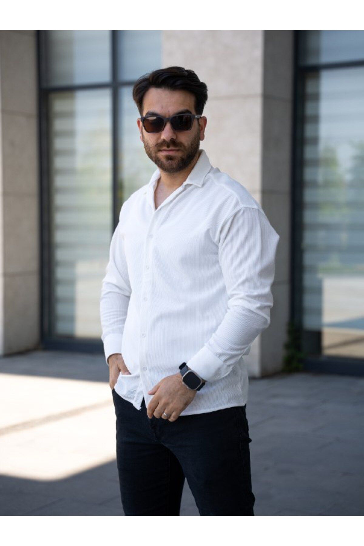 YONEZ MODA Erkek Rahat Kalıp Jamber Uzun Kol Gömlek