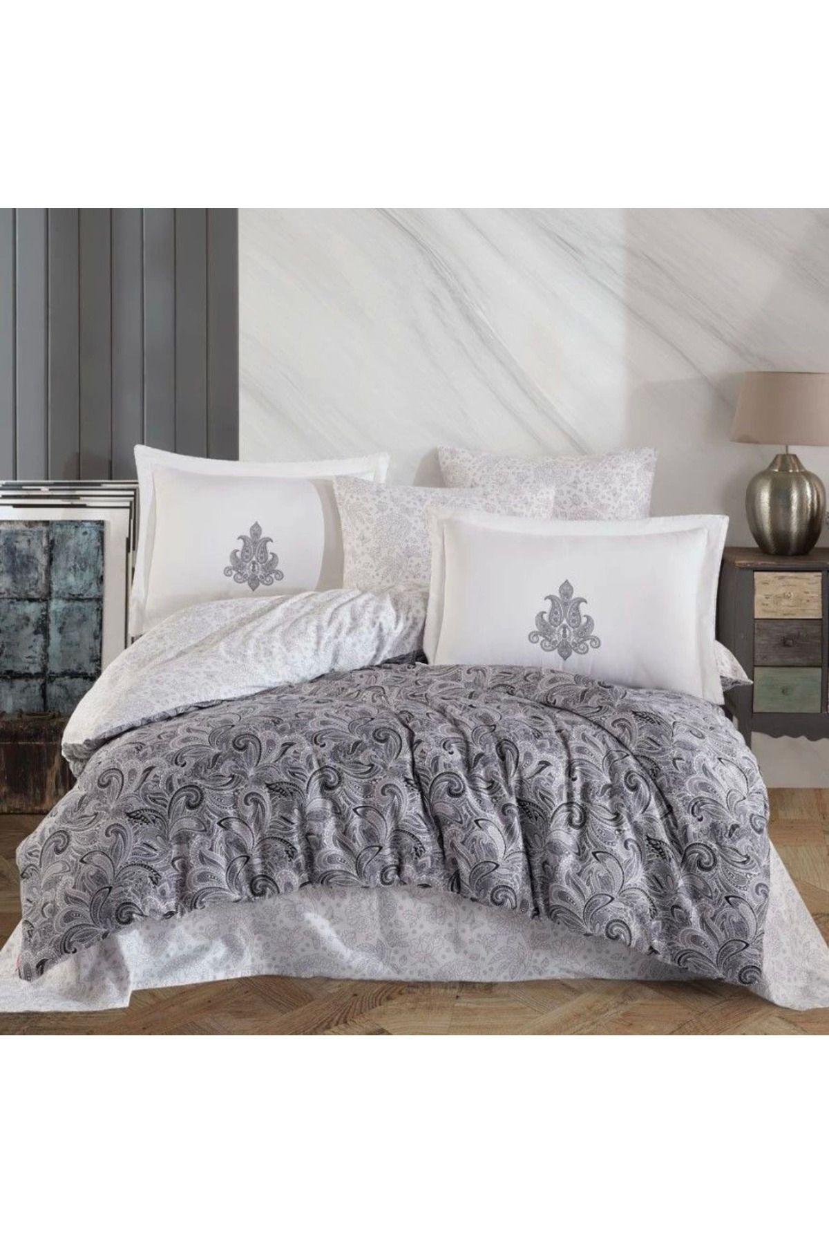 MELFSHOP Hobby Çift Kişilik Saten Nevresim Mirabel Gri