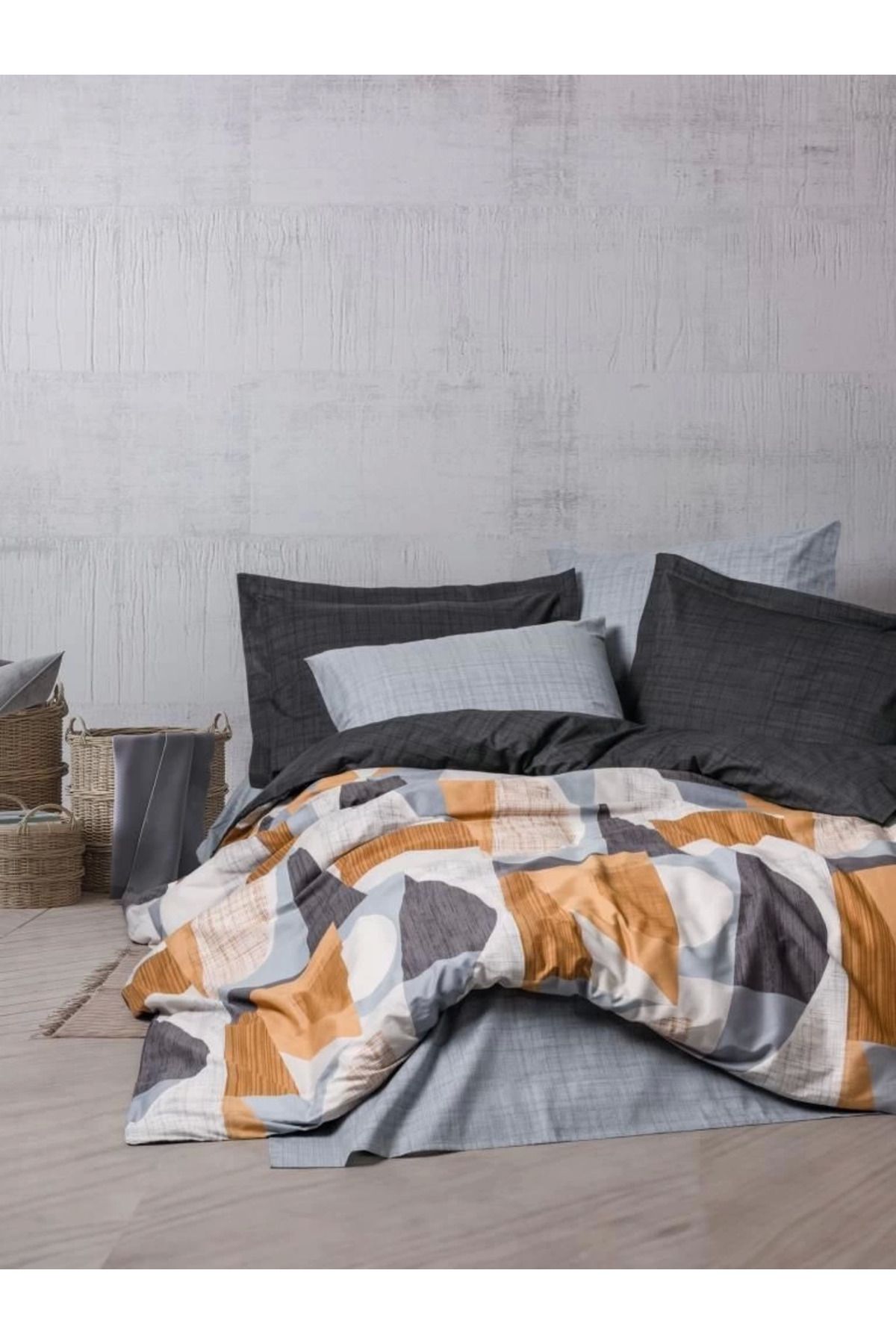 ÖYKÜ VE YİĞİT Cotton Box Modern Çift Kişilik Nevresim Takımı Giorno Gri