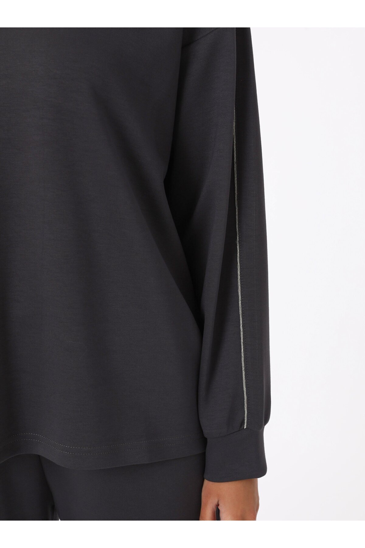 Refka-Modal Tracksuit Set with Shiny Stripes - Anthracite - Refka 3