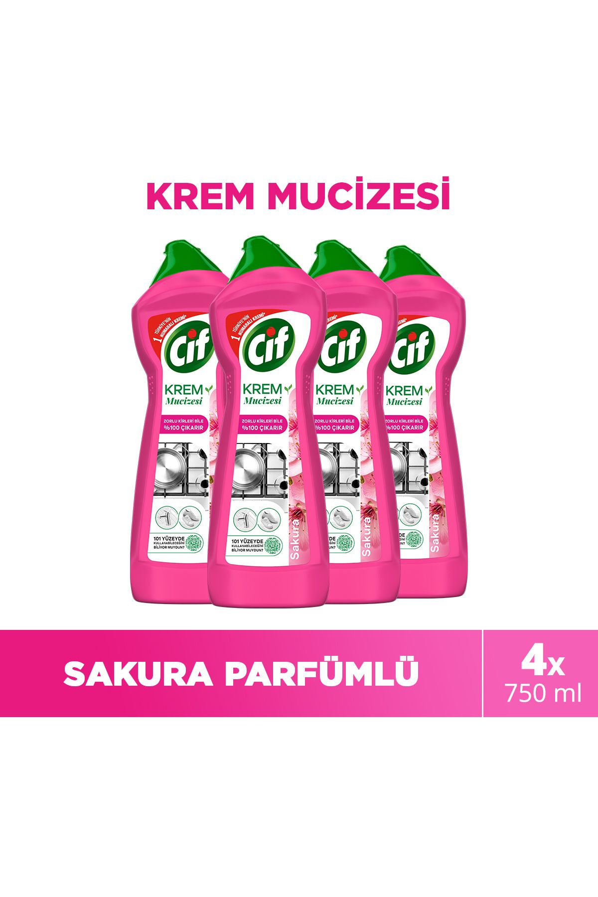 Cif Krem Mucizesi Sakura Parfümlü Yüzey Temizleyici 750 ml x4