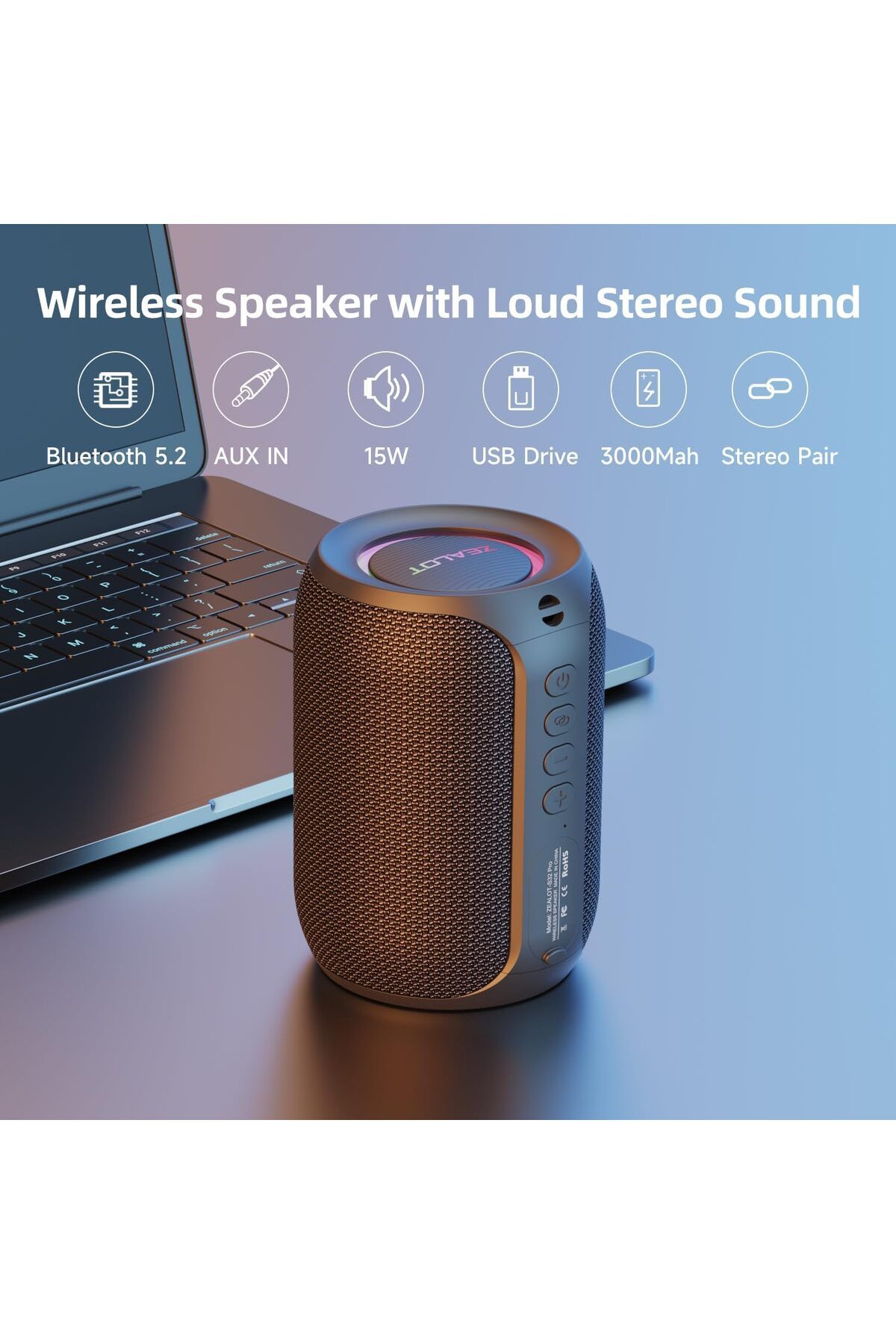 zealot-S32pro Bluetooth Speaker, Speaker Bluetooth Wireless, (15W NEW VERSION) Portable Speaker Outd 3