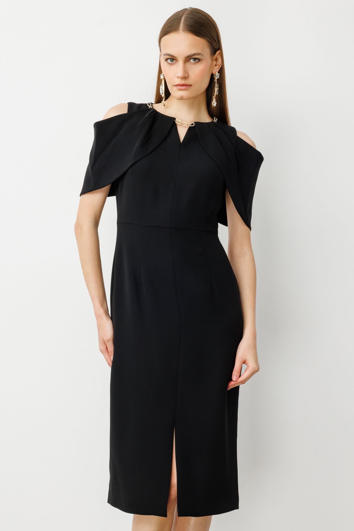 Ekol-Midi Length Dress with Stone Collar and Chain 3