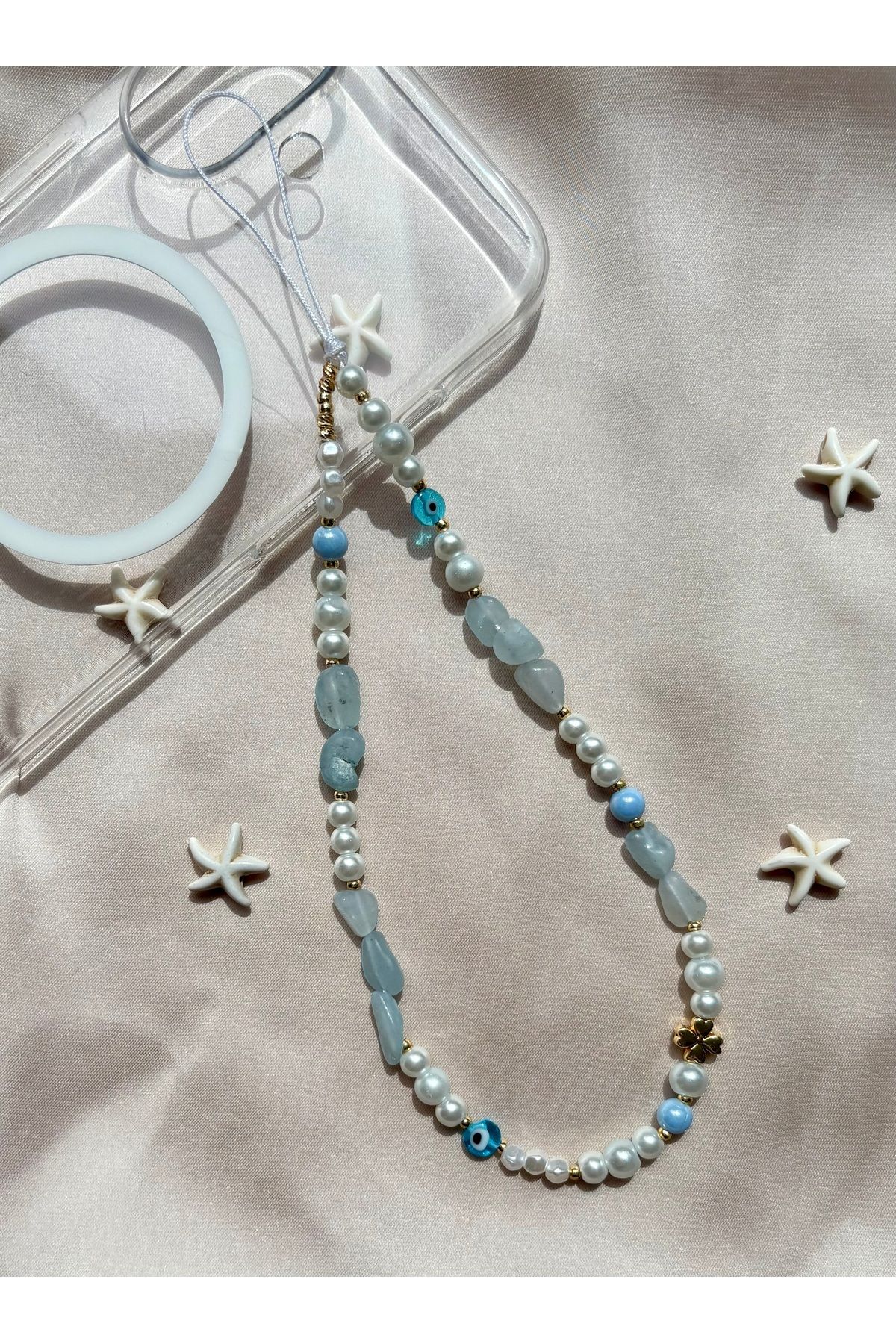 BİG SHİNE JEWELLERY Akuamarin Taşı Telefon ipi Telefon Charmı