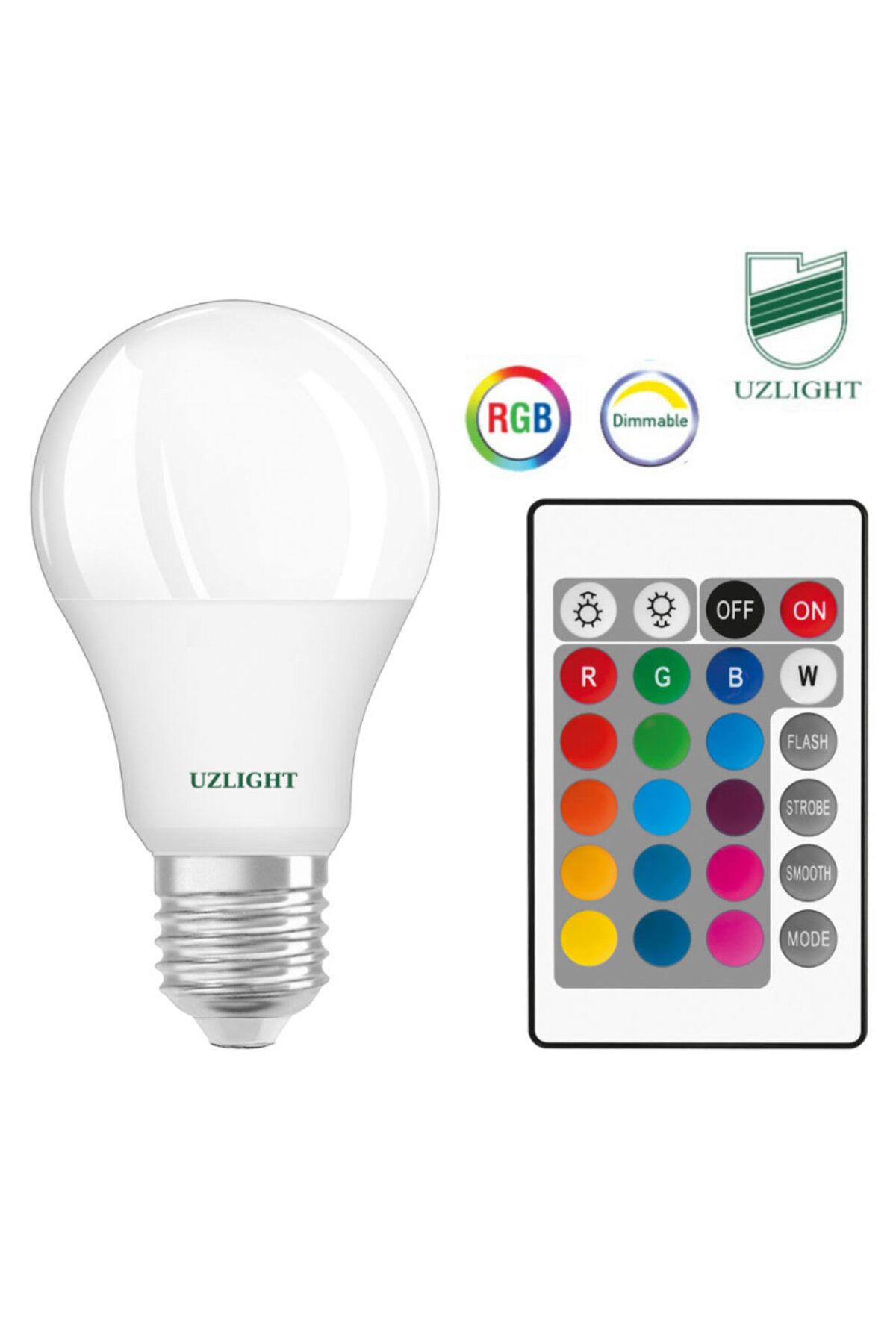 Uzlight Uzaktan Kumandalı 10 Watt RGB Led Ampul E27 Beyaz Işık