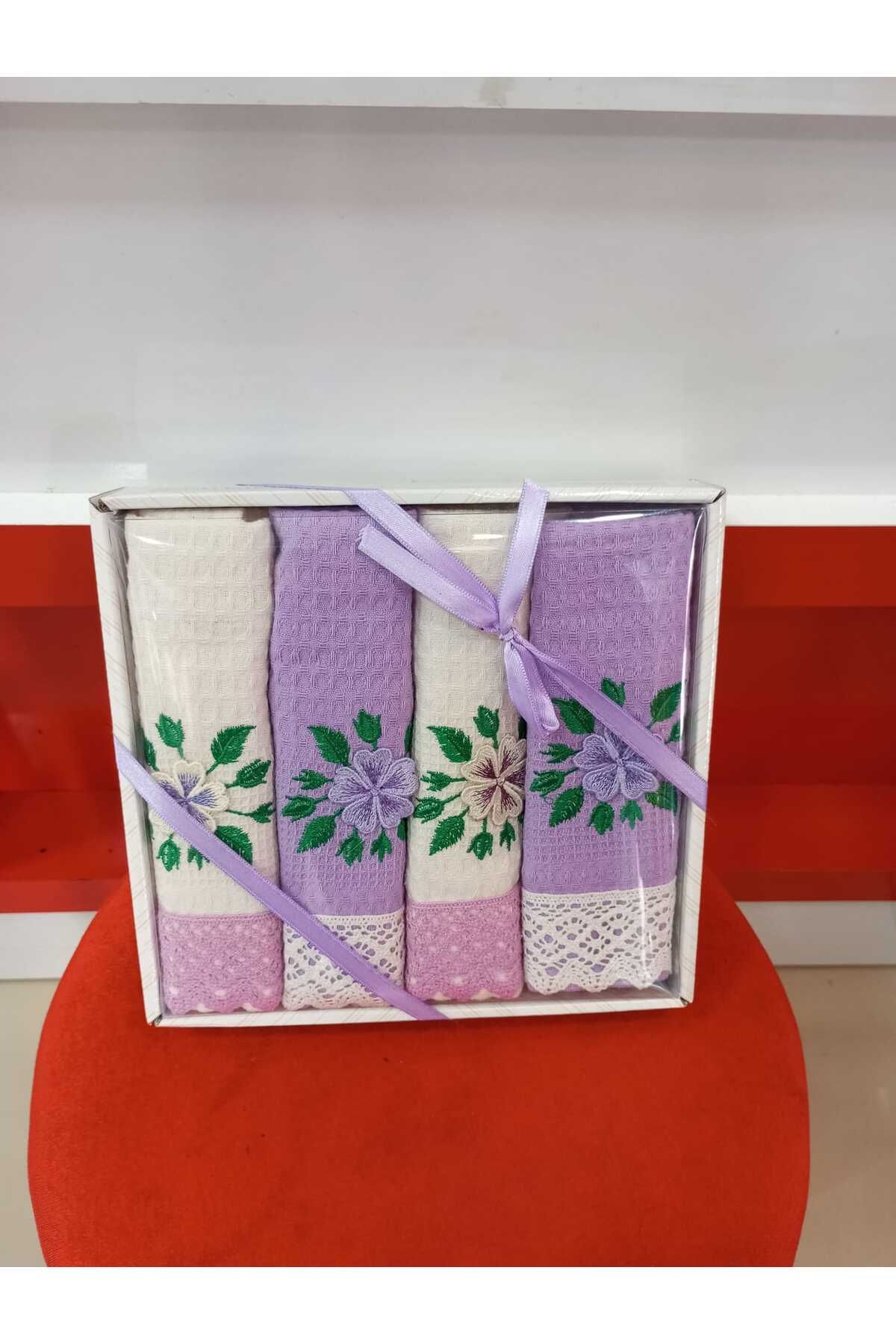 HİKMET ÇAPA HOME 4 LÜ PREMİUM KALİTE PAMUKLU SÜSLEMELİ MUTFAK HAVLUSU & PEÇETE HAVLU NAPKIN 40X60
