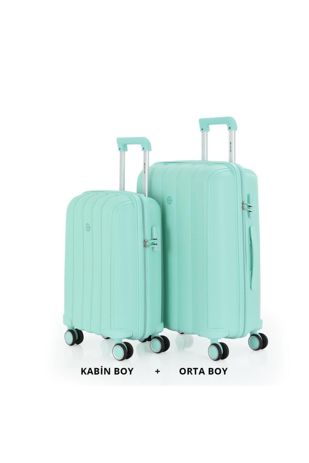 MÇS Bavul Orta ve Kabin 2li Set Kırılmaz Silikon Valiz V305 Mint