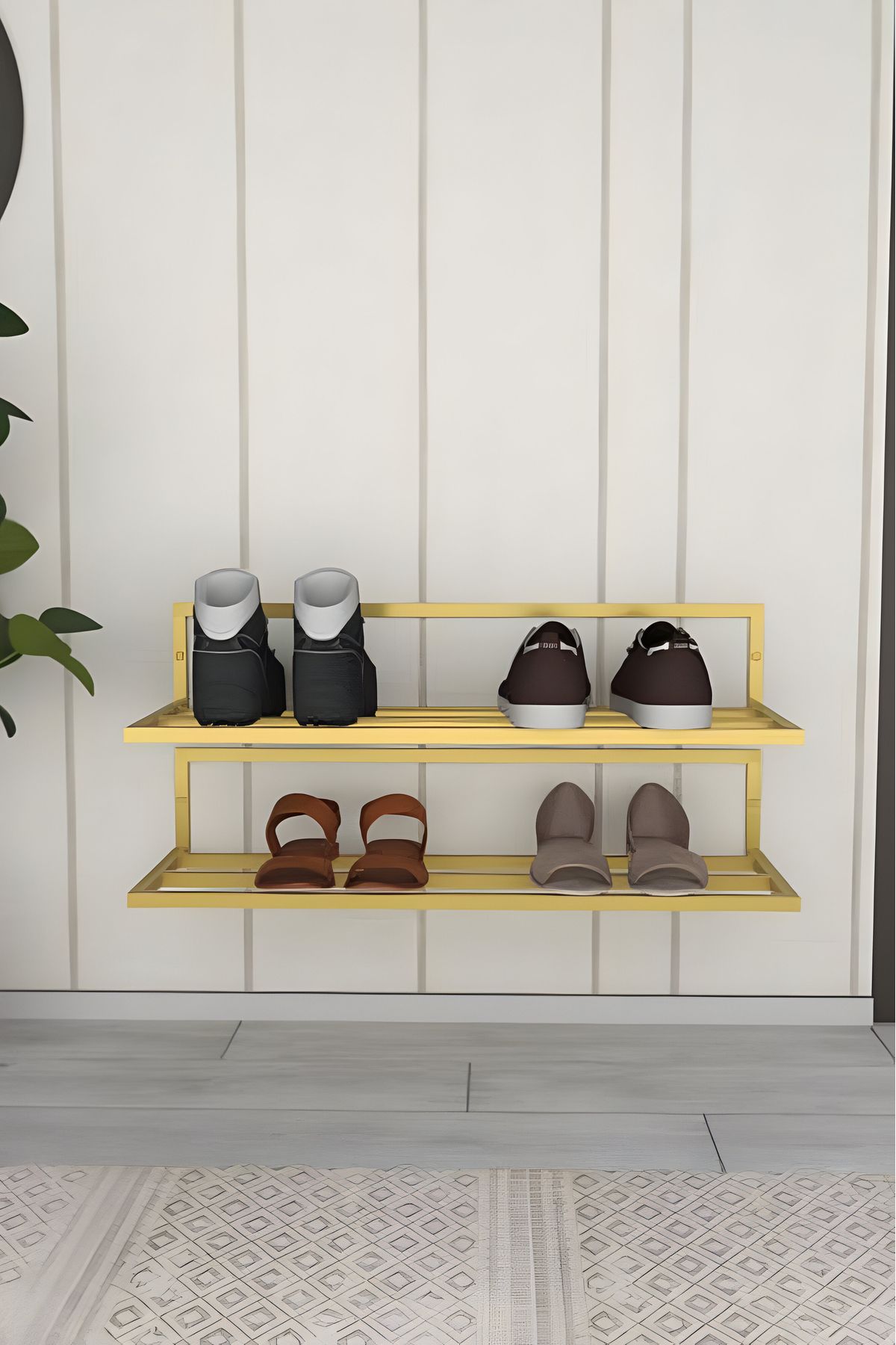 Grandmix Duvar Montajlı Metal Ayakkabılık 2 Parçalı Ayakkabı Düzenleyici Antre & Hol Toparlayıcı 22x70x20 Cm