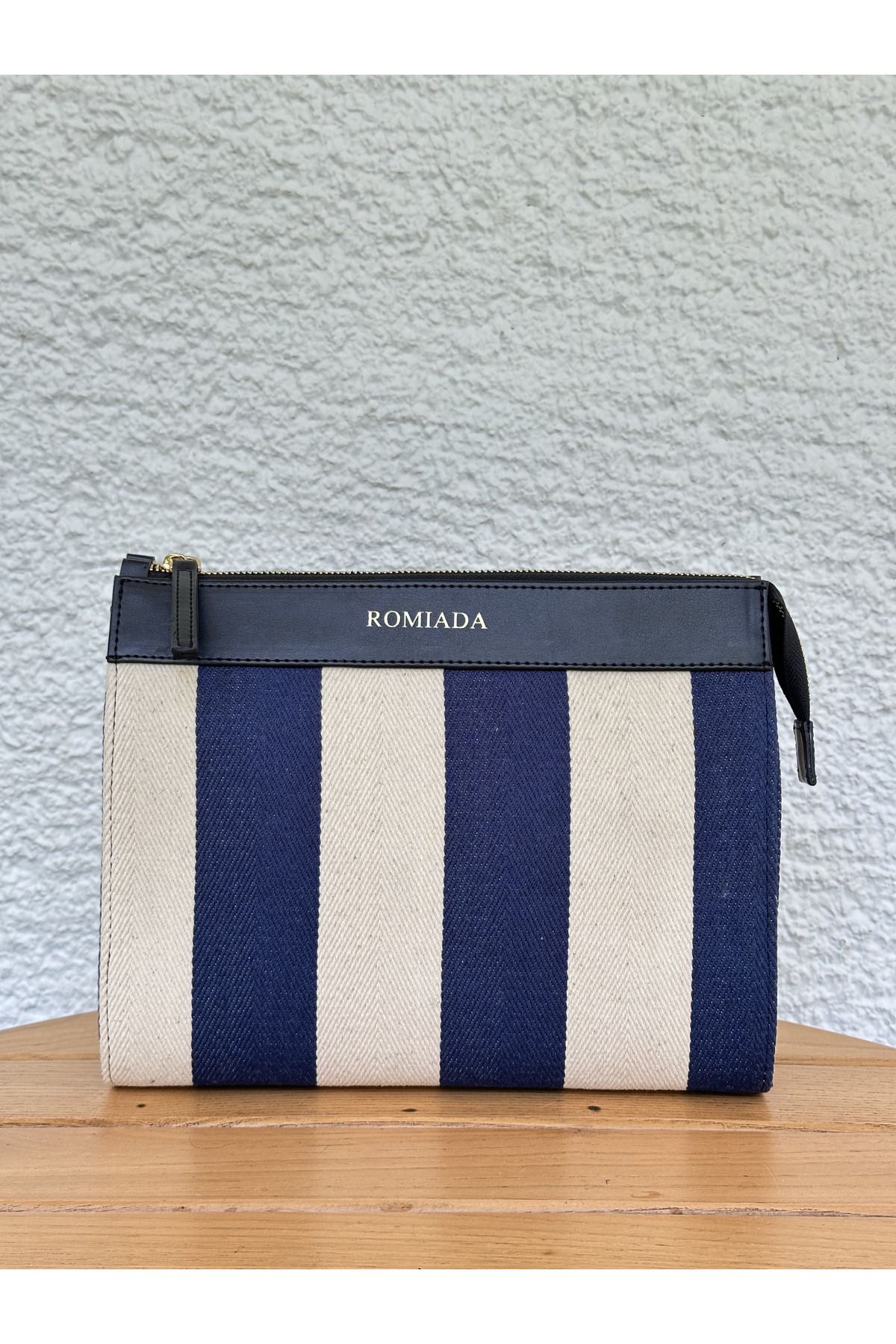 Romiada Pruva Lacivert Çizgili Clutch Çanta