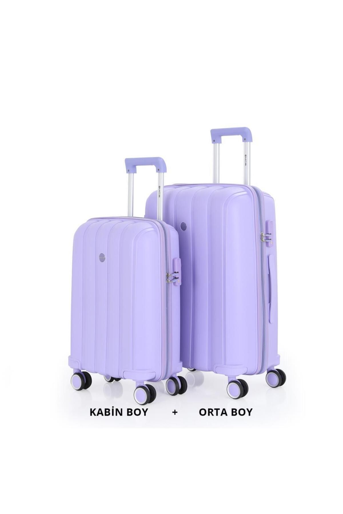 MÇS Bavul Orta ve Kabin 2li Set Kırılmaz Silikon Valiz V305 Lila