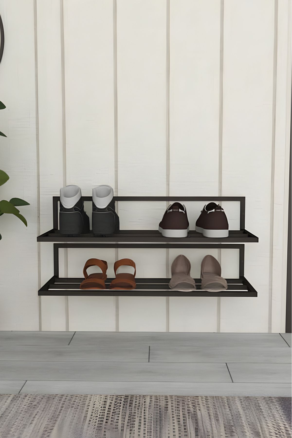 Grandmix Duvar Montajlı Metal Ayakkabılık 2 Parçalı Ayakkabı Düzenleyici Antre & Hol Toparlayıcı 22x70x20 Cm