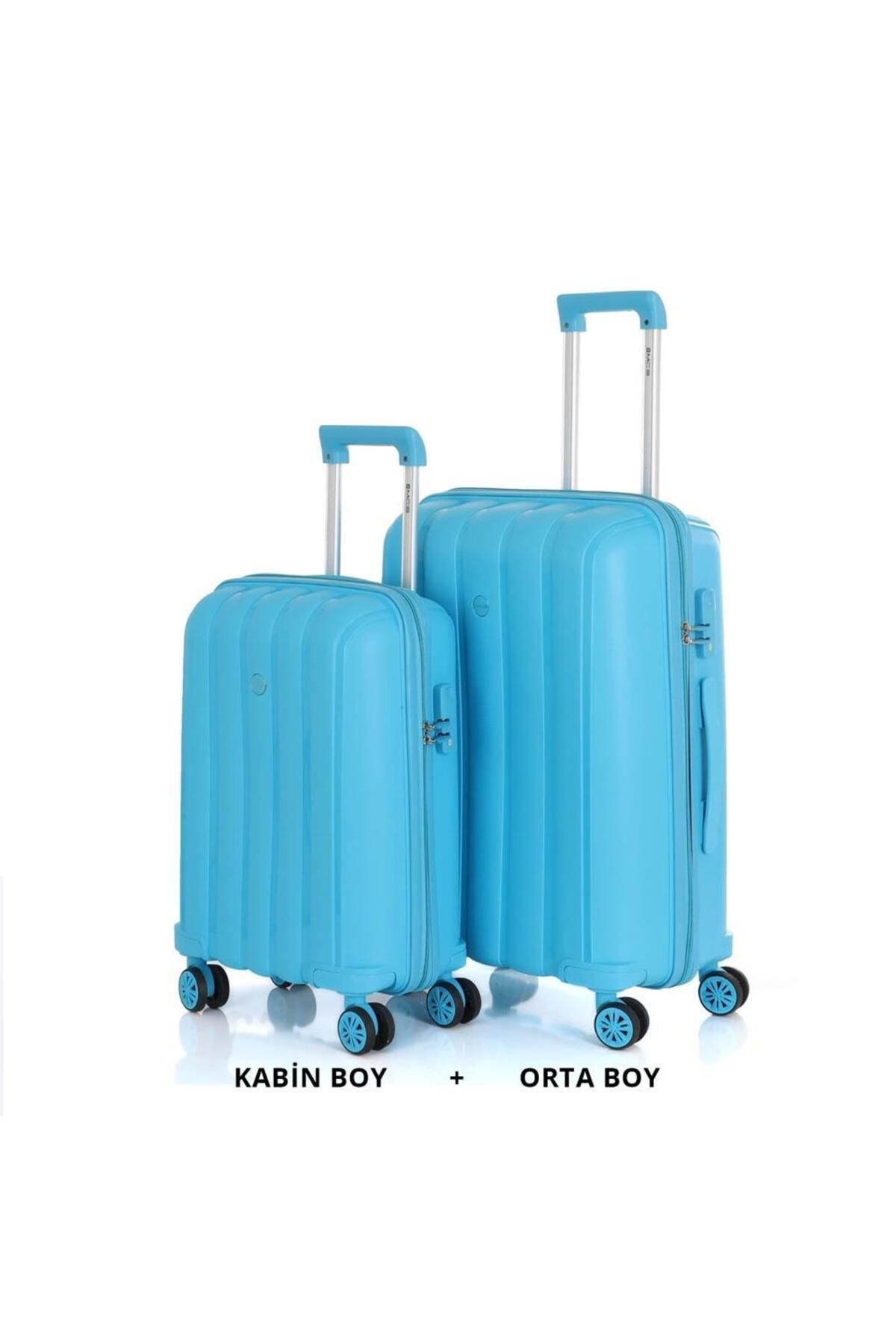 MÇS Bavul Orta ve Kabin 2li Set Kırılmaz Silikon Valiz V305 AçıkMavi