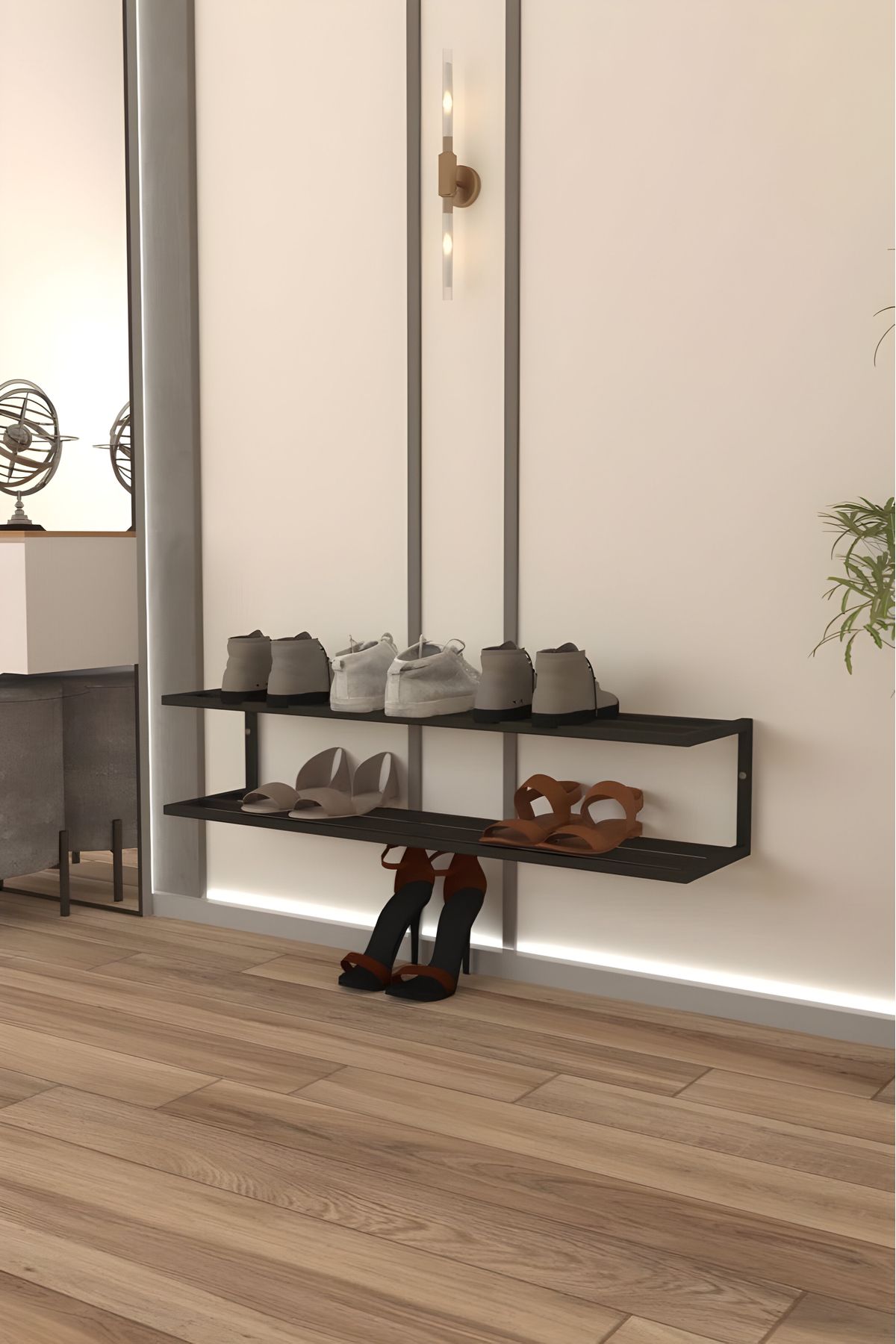 Grandmix Duvar Montajlı Metal Ayakkabılık Modern Ayakkabı Düzenleyici Antre & Hol Toparlayıcı 22x70x20 Cm