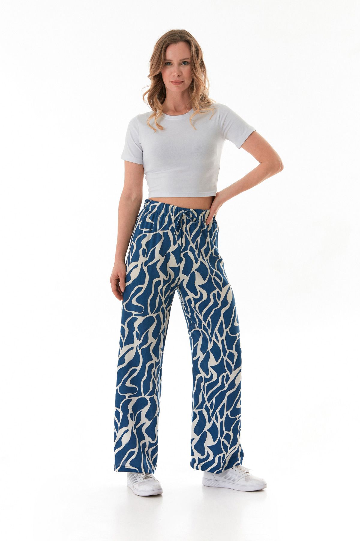 Fulla Moda-Patterned Palazzo Trousers with Elastic Waist 3