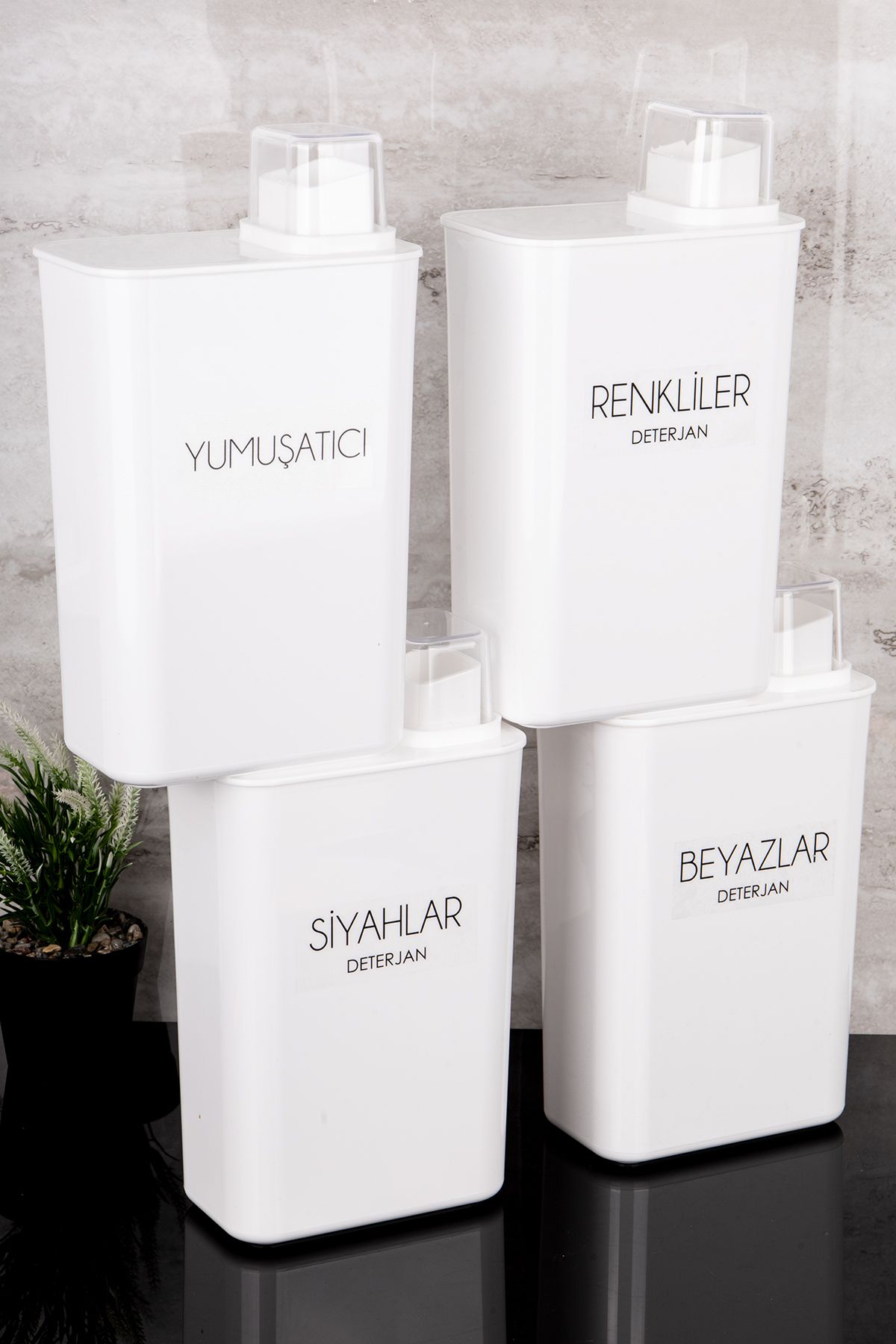 Dolkin Home-Set of 4 Self-Scale Detergent Dispenser Boxes Colors-Whites-Blacks with Softener Label 3000ml 3