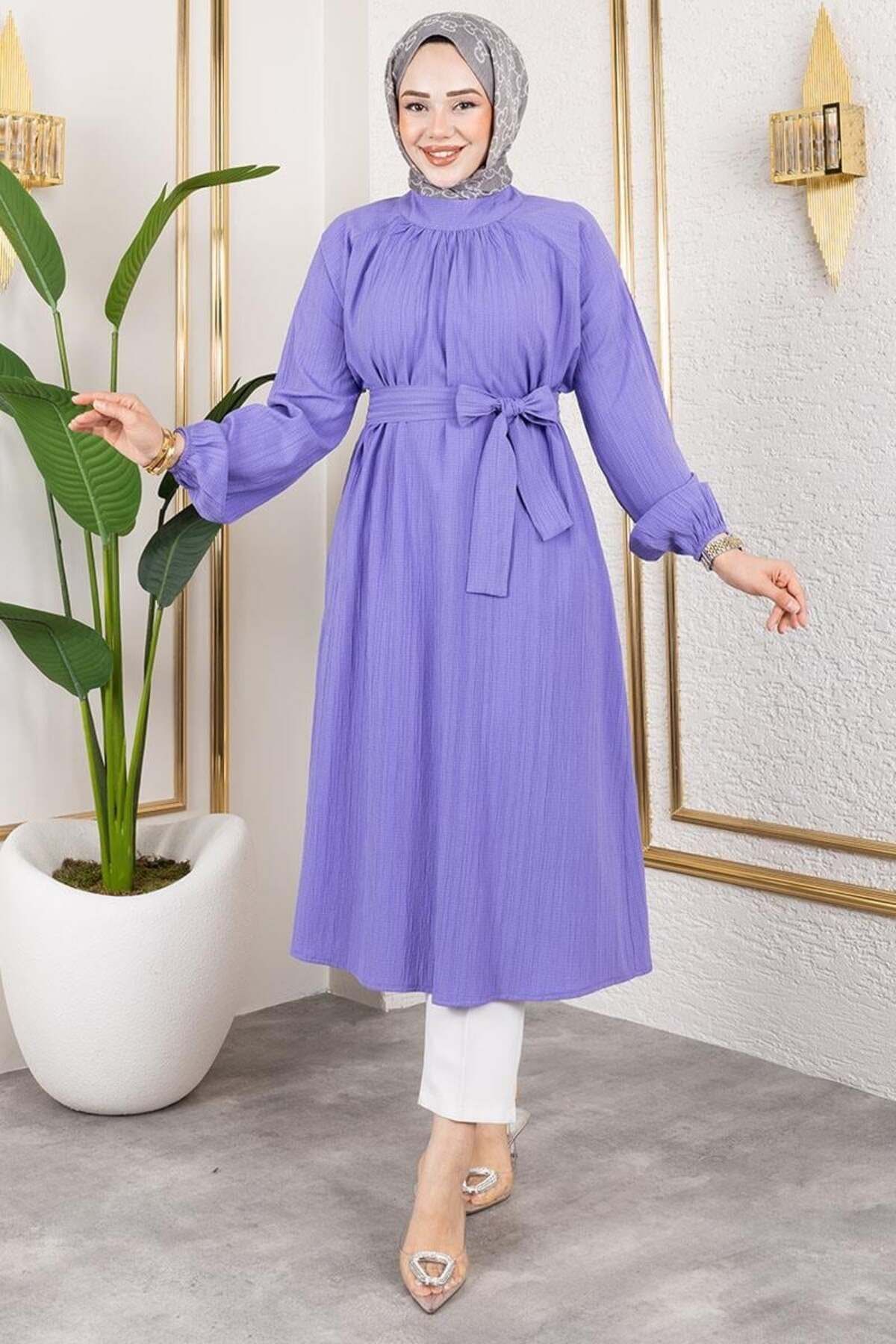 ORCHID Kuşaklı Uzun Tesettür Tunik