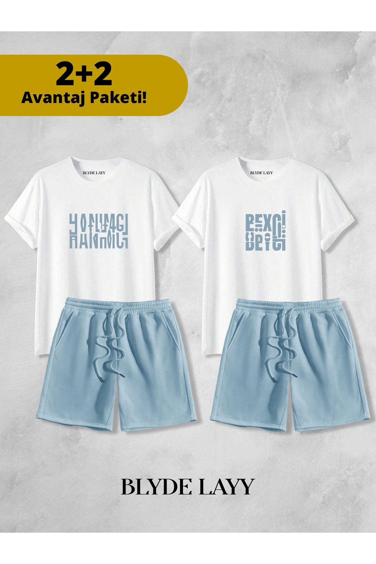 BLYDE LAYY Hanımcı - Beyci Baskılı Unisex 2'li Sevgili Çift Kombini (2 Şort - 2 T-shirt Takımı Avantaj Paketi)