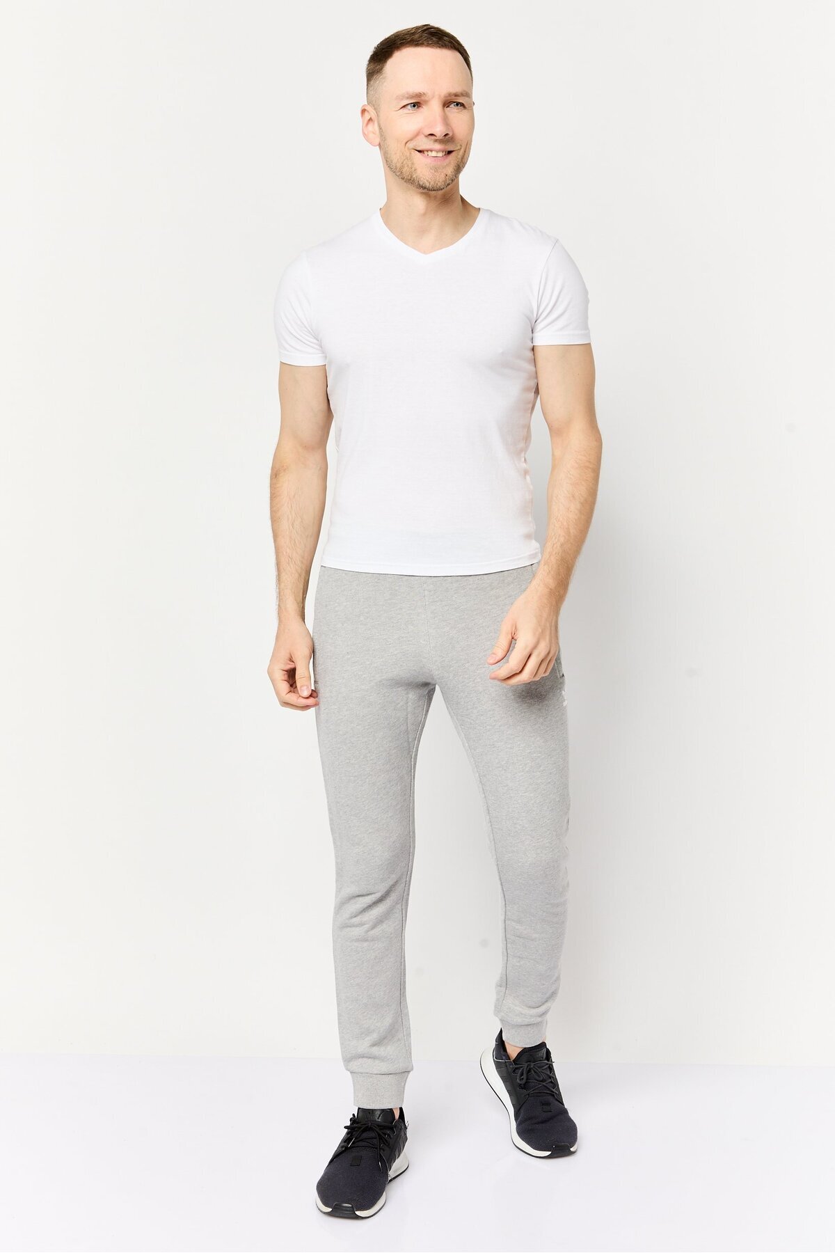 adidas-Men Slim Fit Embroidered Logo Training Sweatpants, Grey 2