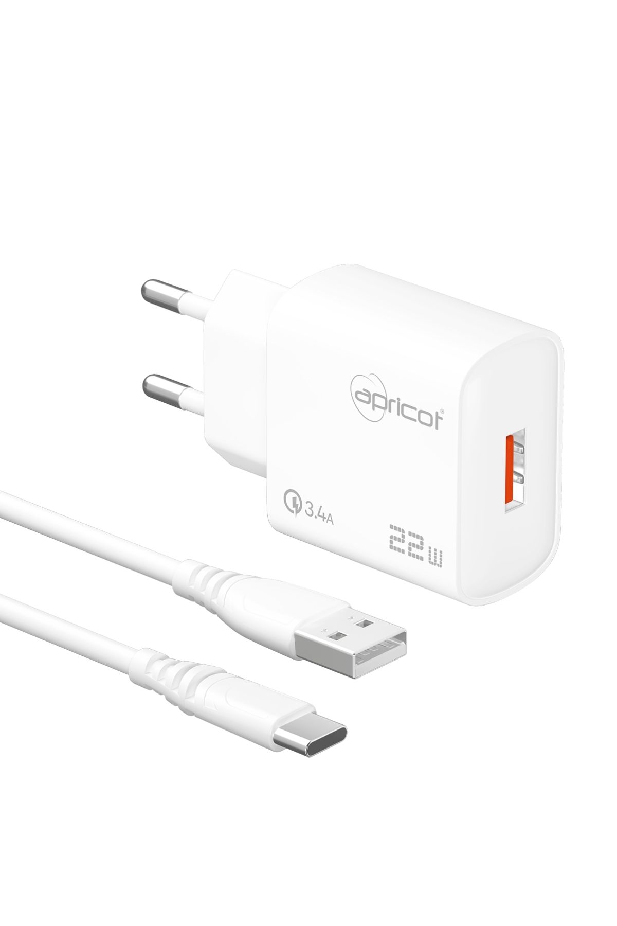 Apricot APC-U422T 22W TYPE-C Kablolu Beyaz Hızlı Ev Şarj Adaptörü Set