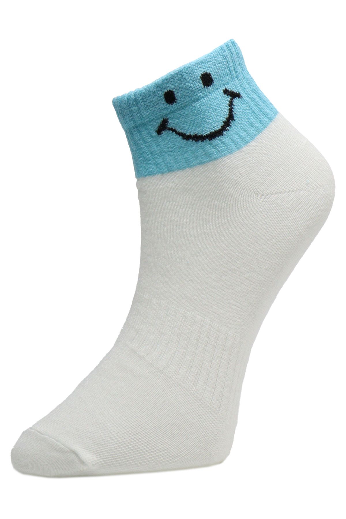 NUBENSE / Renkli Smile Tasarımlı Parfümlü Rahat Pamuk Beyaz Günlük Çorap