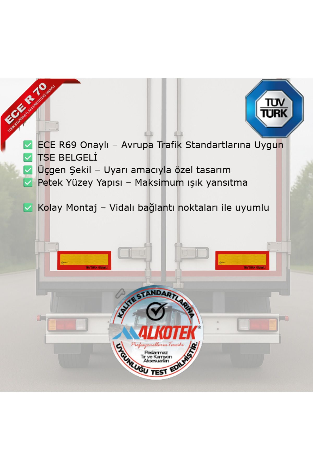 ALKOTEK TIR Arka İşaret Reflektörü 2 Adet – ECE R70 Onaylı