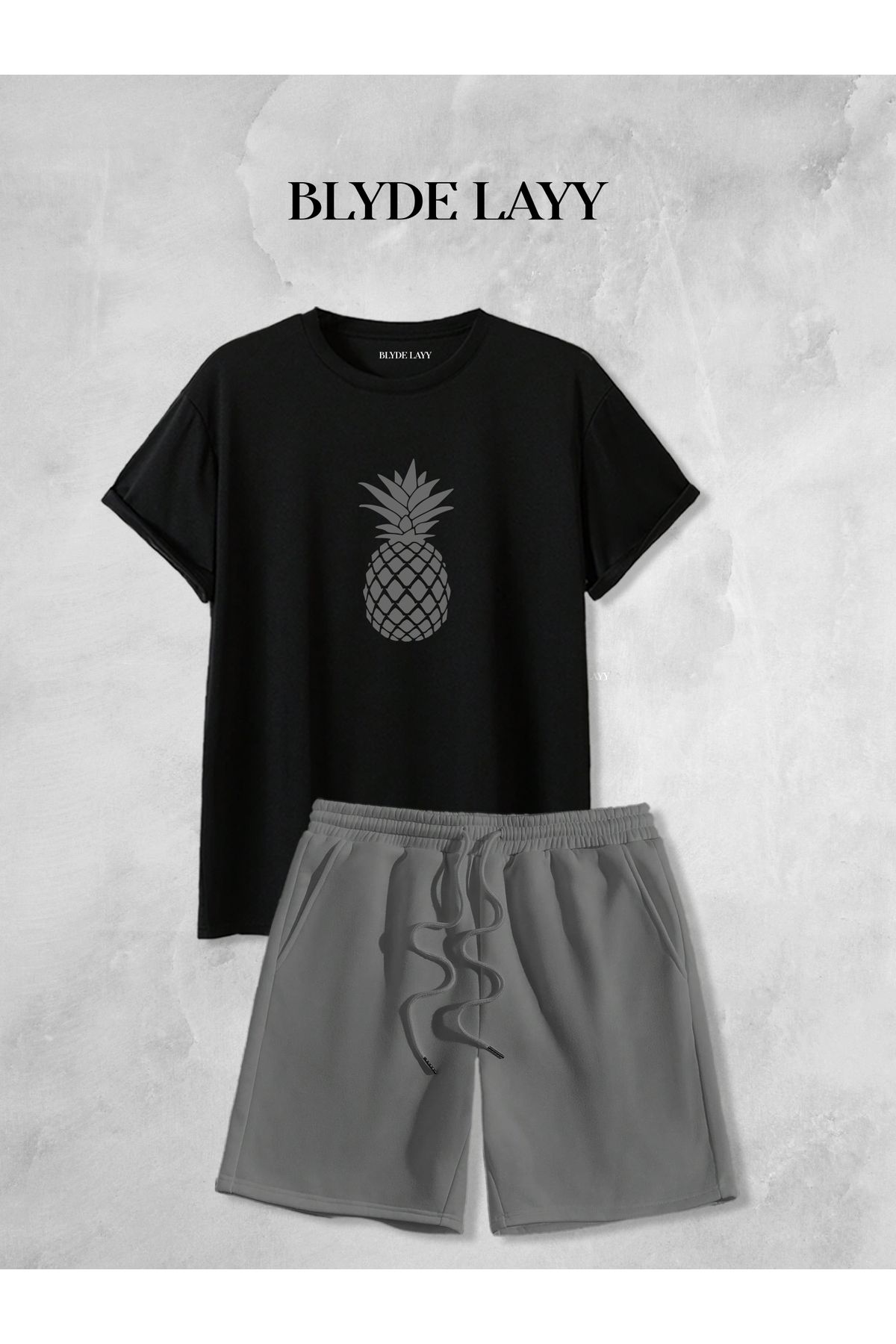 BLYDE LAYY Unisex Ananas Baskılı Şort-T-shirt Takımı