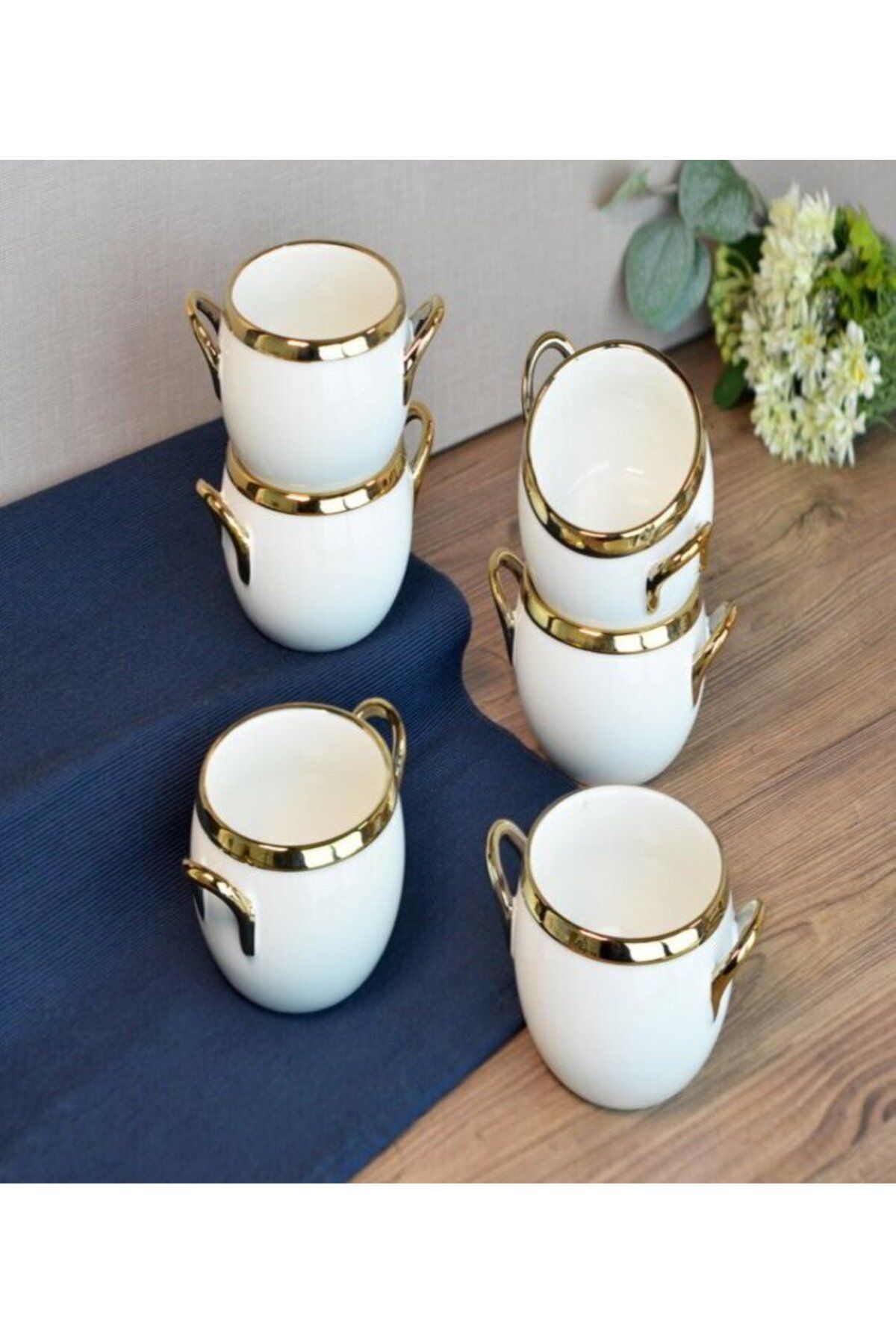 Home paçi porselen kulplu gold yaldızlı 6 lı kase