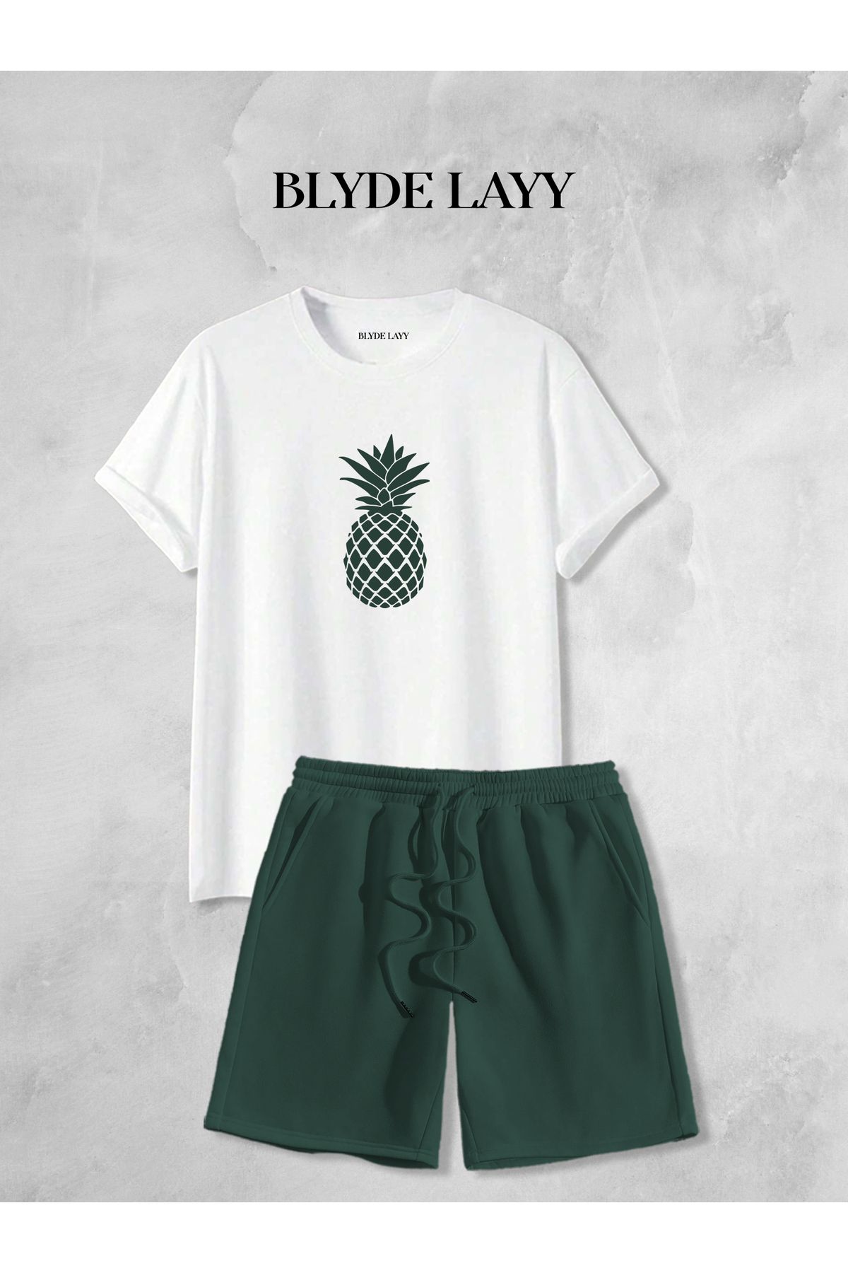 BLYDE LAYY Unisex Ananas Baskılı Şort-T-shirt Takımı