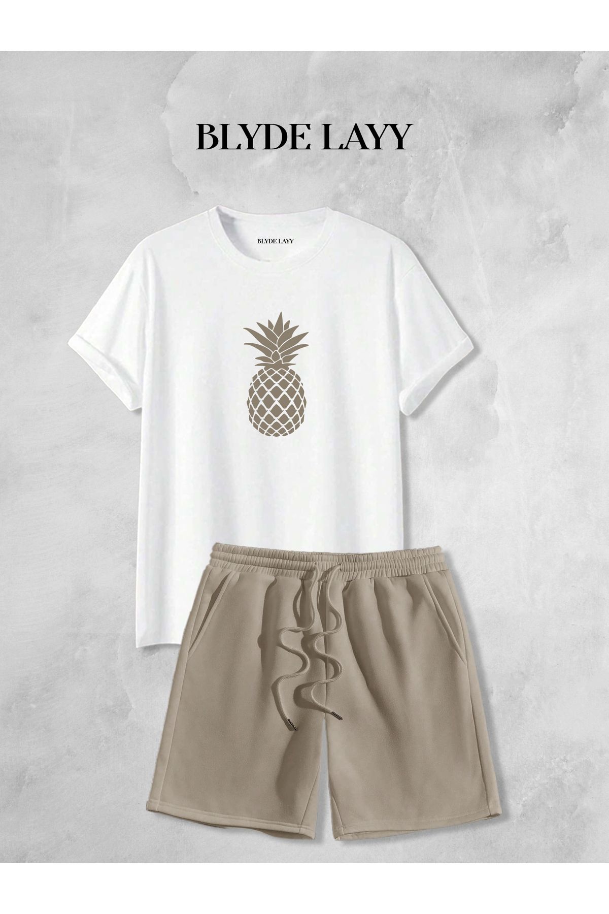 BLYDE LAYY Unisex Ananas Baskılı Şort-T-shirt Takımı