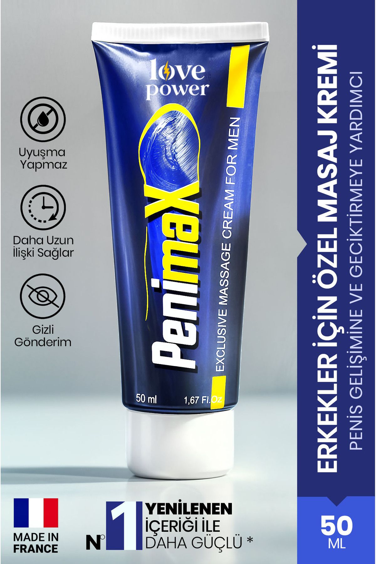 Love Power Geciktirmeye Yardımcı ve Penis Büyütmeye Krem – 50 ml Erkek Genital Bakım Kremi