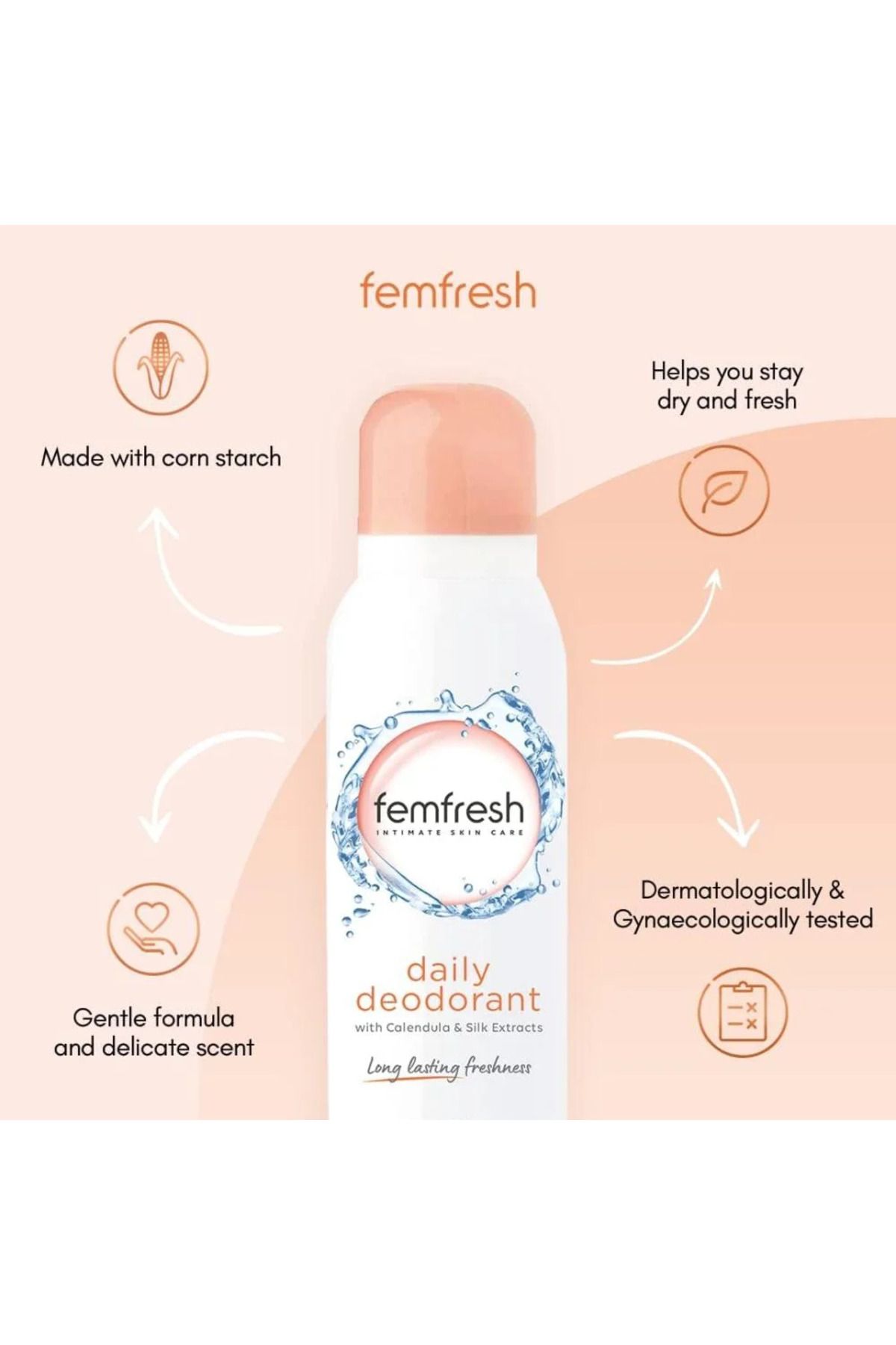 Femfresh-Femfresh Deodorant Spray with Moisturizing Silk Extract for Daily Intimate Care 125ml 2
