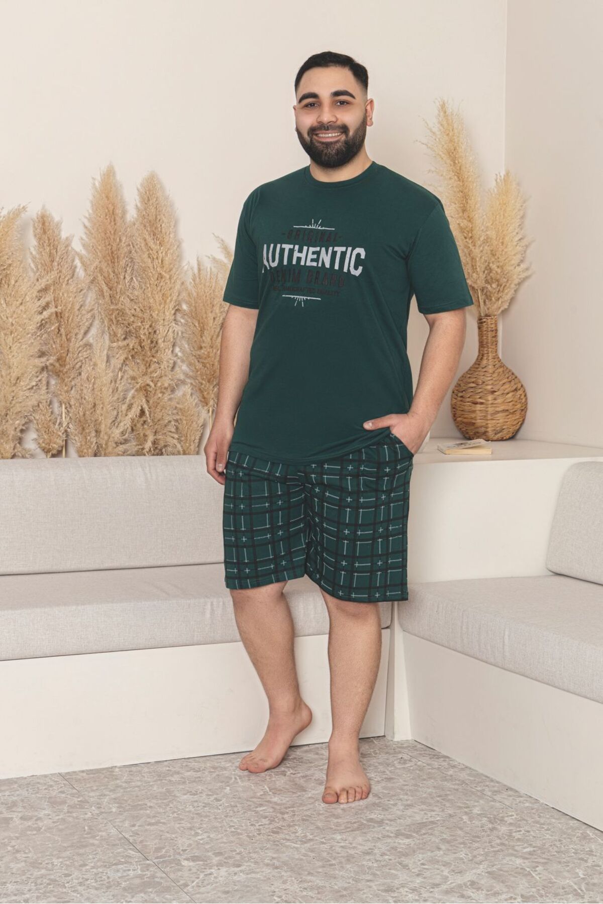 Temporium Erkek Büyük Beden Kısa Kollu Yazlık Pijama Takımı