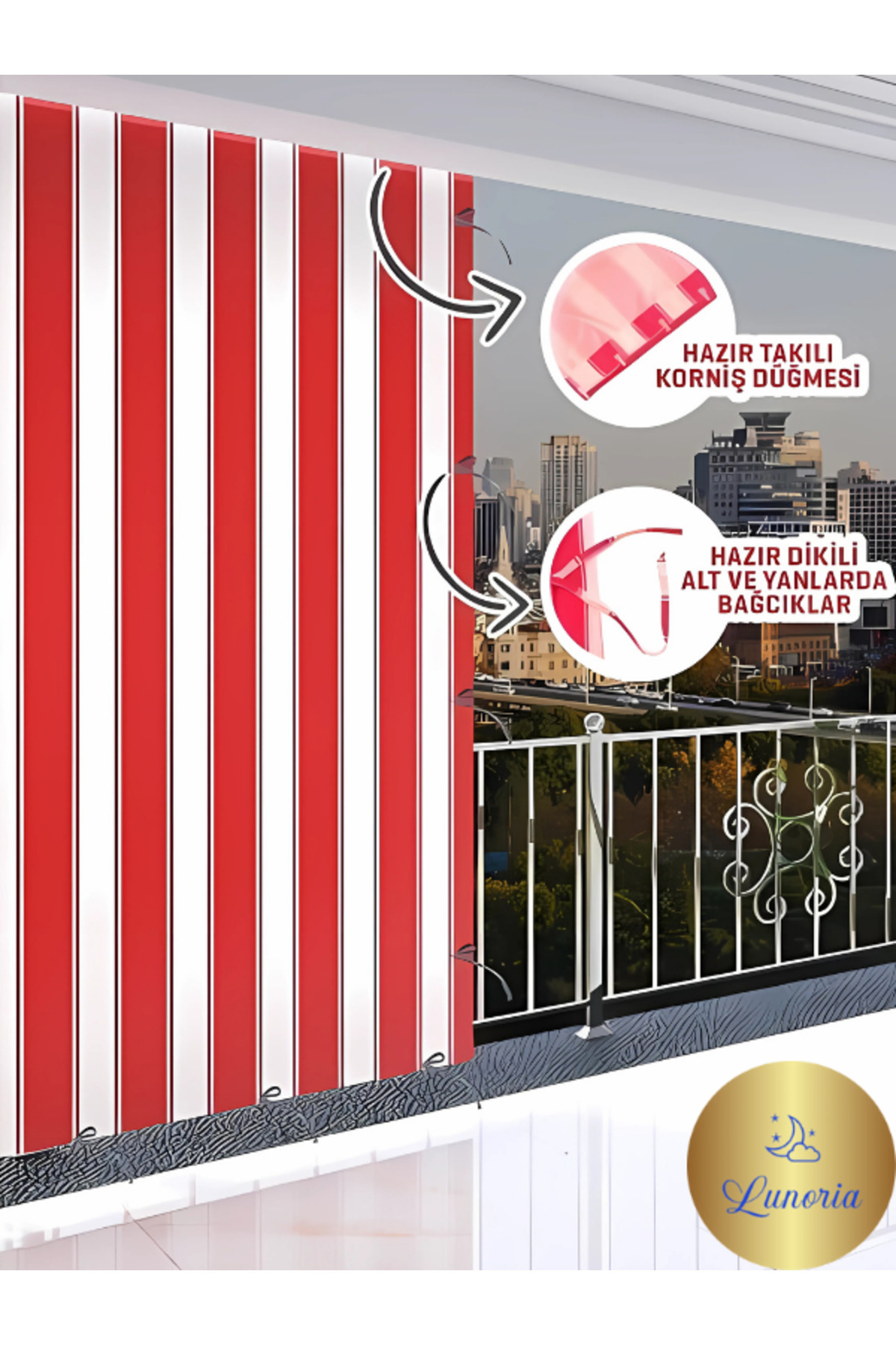 Red Stripe - Red White Striped Tarpaulin Balcony Curtain