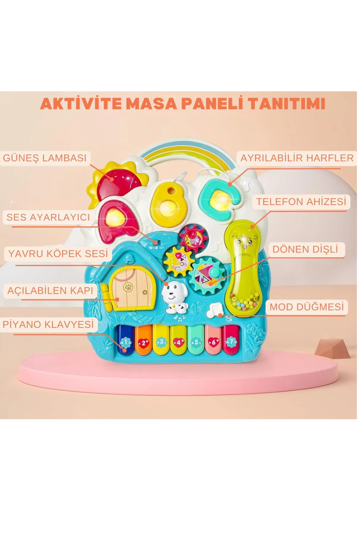 kosetoys Sesli Işıklı Piyanolu Yürüteç Aktivite Oyun Masası 4 in 1 MAVİ fotoğrafı 5 (önizleme)