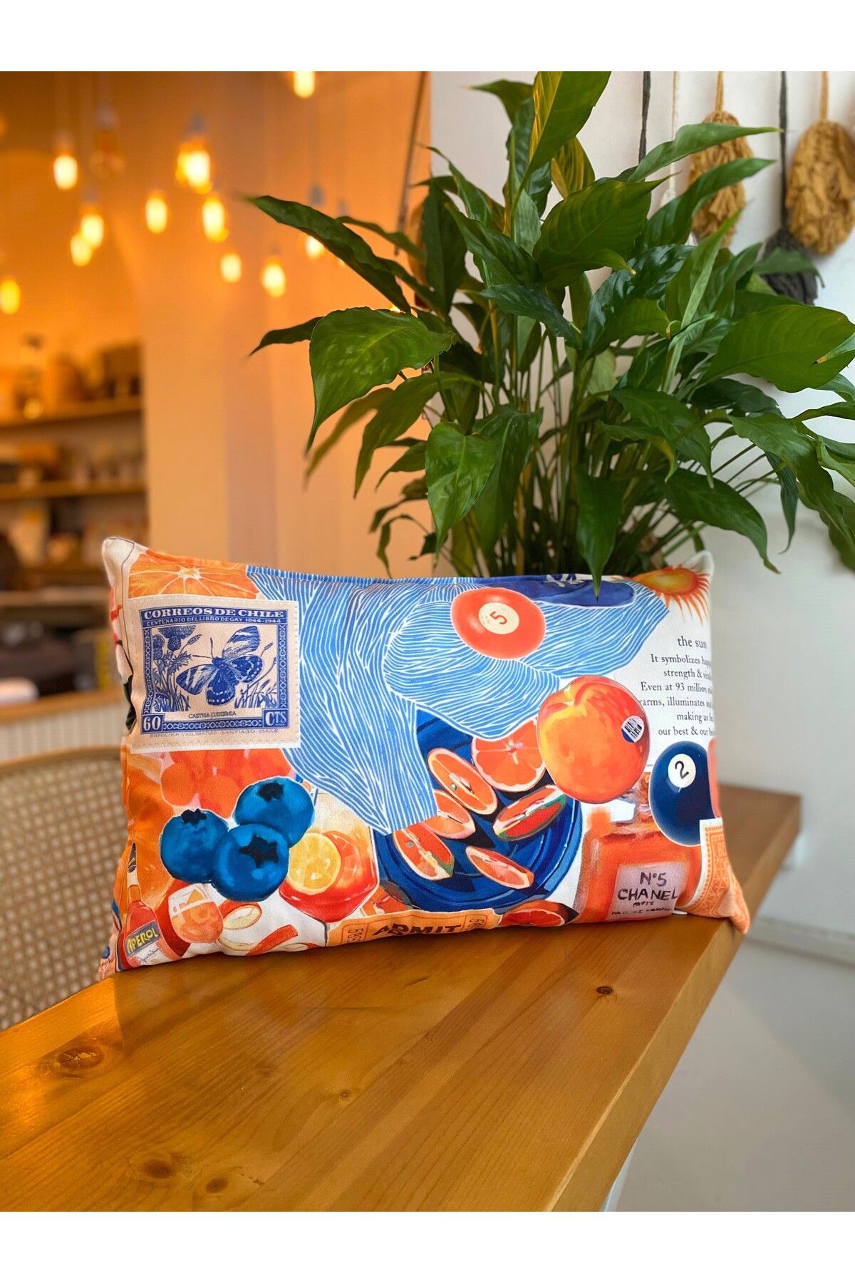 RahanDesign Yaz Temalı Turuncu - Mavi Süet Çift Taraflı Dijital Baskı Dekoratif Kırlent Kılıfı - 30 X 50 Cm