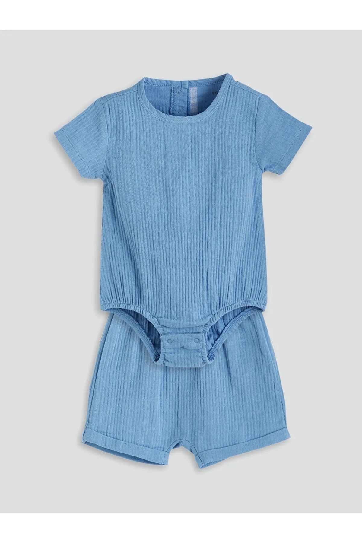 LC Waikiki LCW baby Mavi Basic Erkek Bebek Çıtçıtlı Body ve Şort 2'li