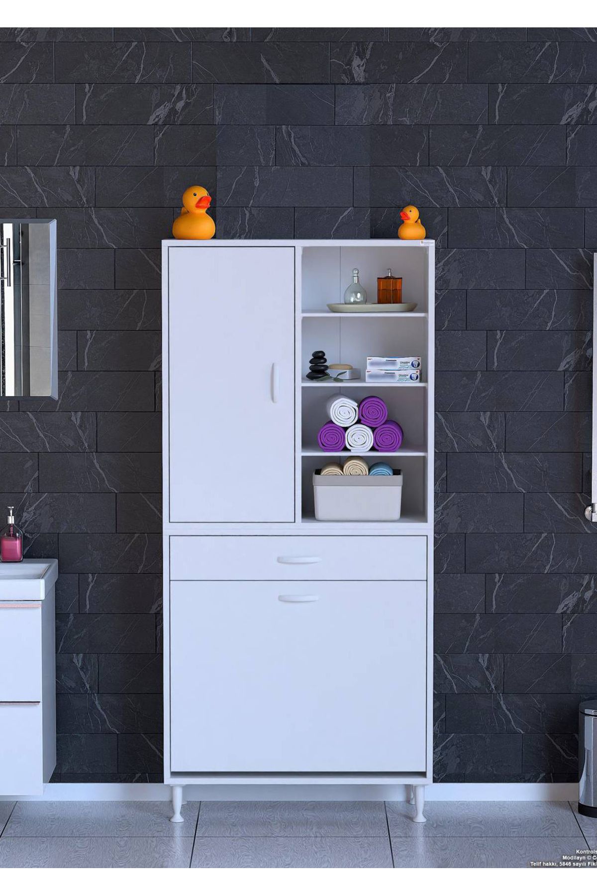 Modilayn 75x173x32,5cm 1 Çekmece, 2 Göz Sepet, 1 Kapak, 8 Göz Bölmeli Dar Alan Mutfak Dolabı Çok Amaçlı Dolap