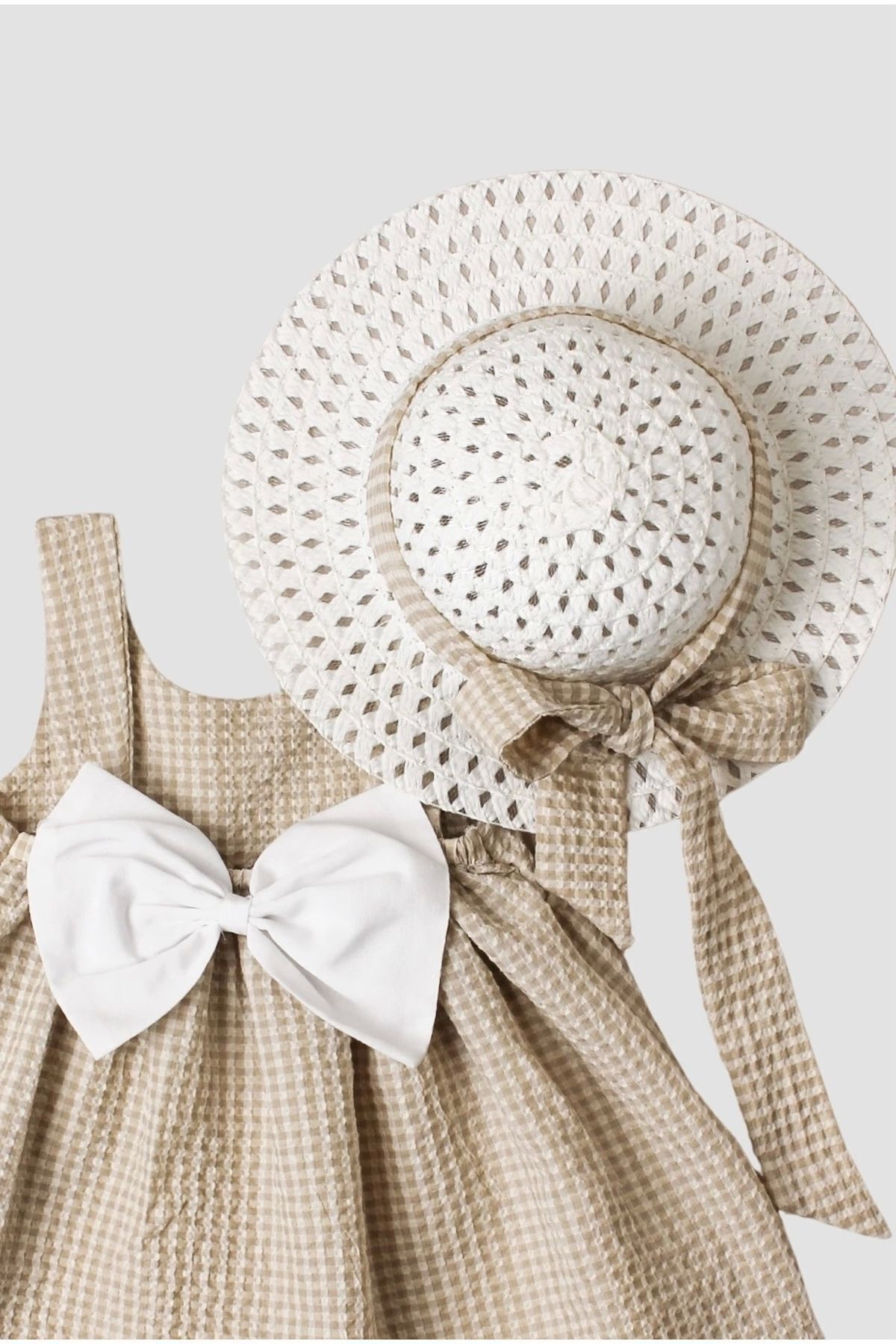 Chicsy Baby Şapkalı Pötikare Desenli Fiyonklu Esnek Kız Bebek Elbisesi fotoğrafı 5 (önizleme)