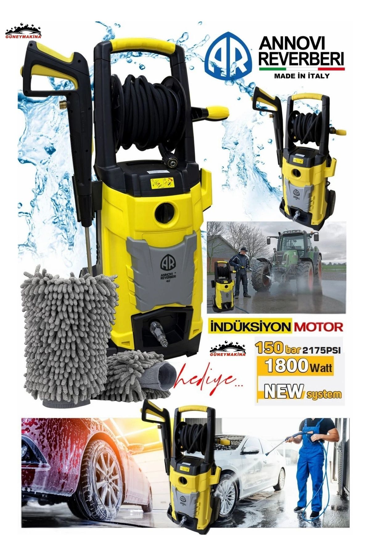 WORKMASTER Annovi Reverberi 4T Yüksek Basınçlı Oto Yıkama Makinesi İndiksiyon Motorlu 150 Bar