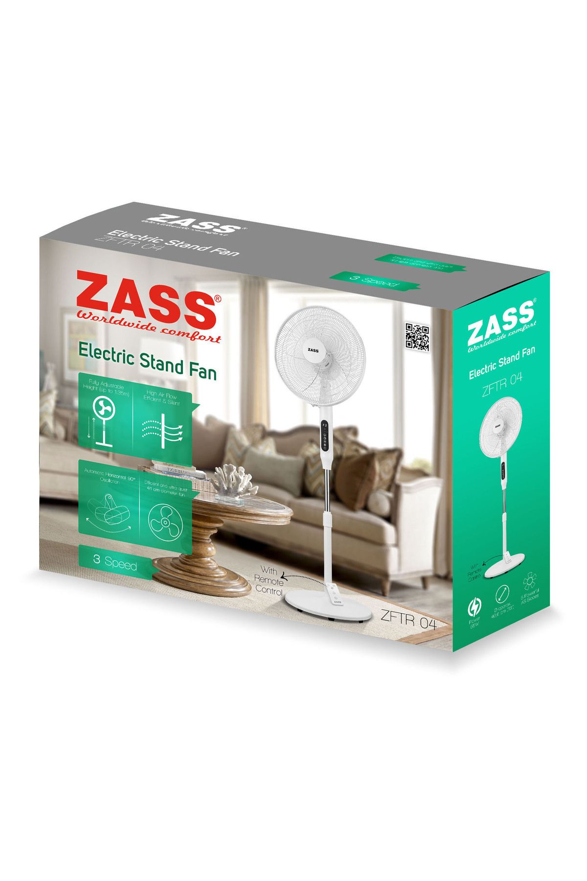 Zass-Zftr 04 Pedestal Fan With Remote Control, 55w, Temporizator, Display Led, 3 Fan Mode, Remote 11