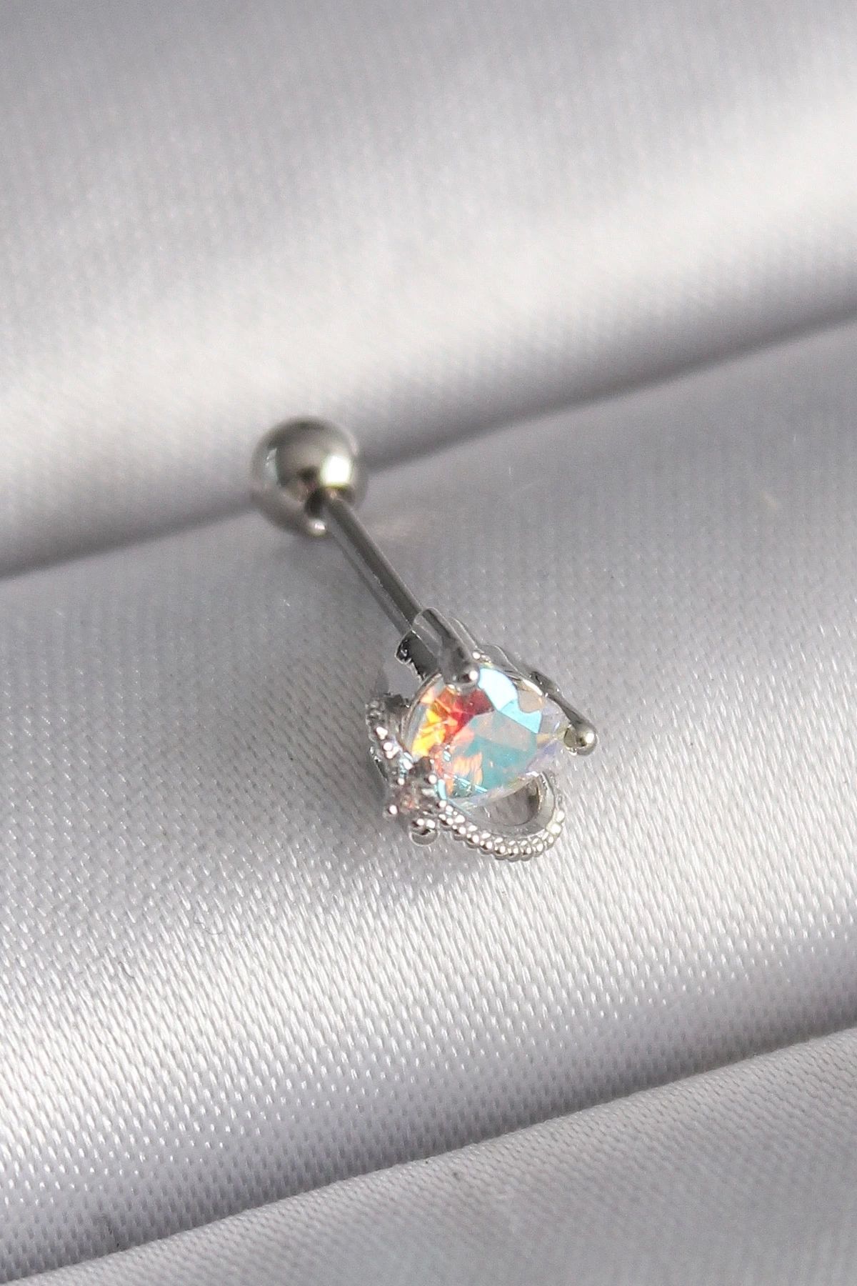 STOREMAX 316L Çelik Gümüş Renk Zirkon Taşlı Kalp Tragus Piercing