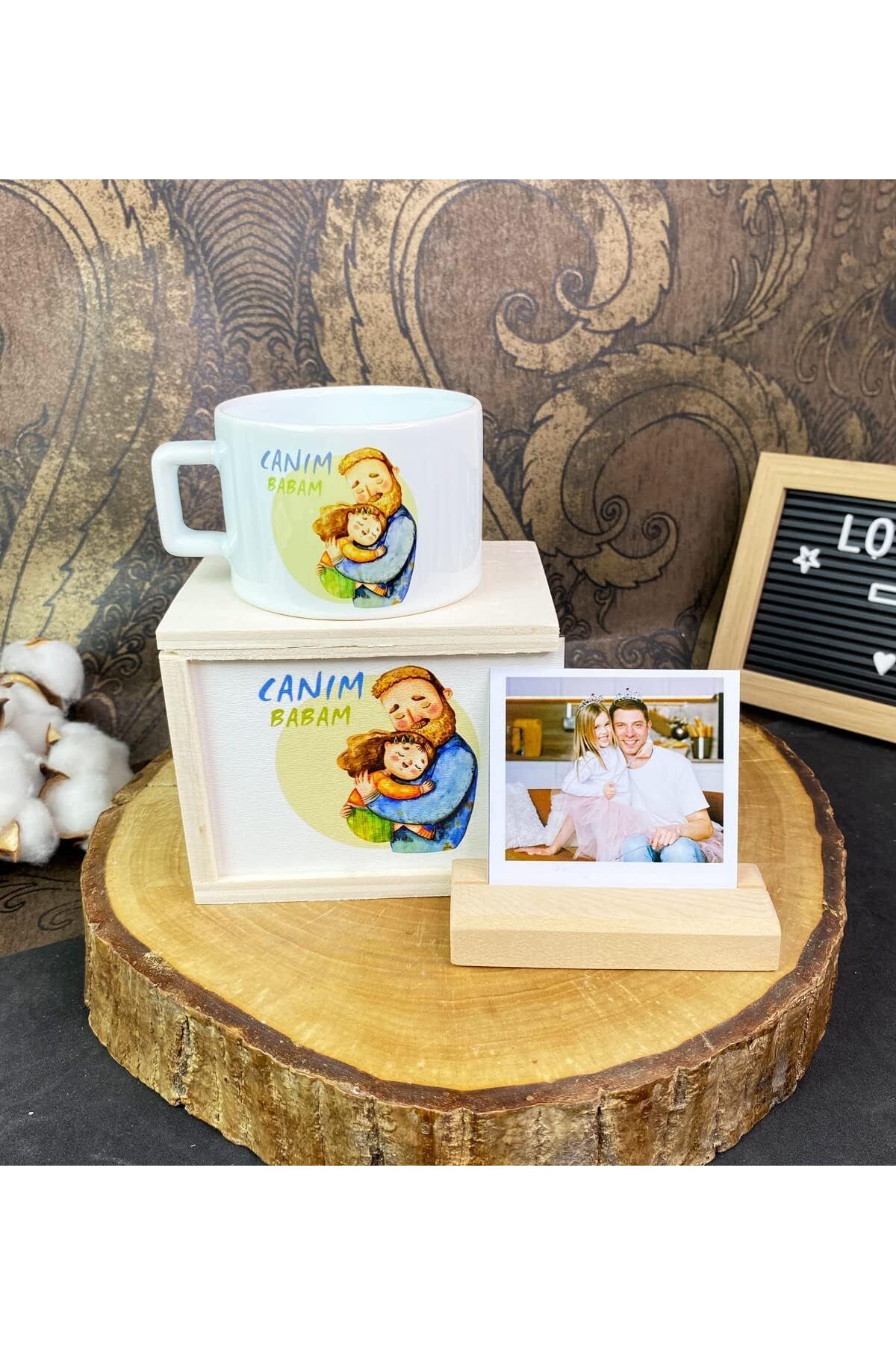 STOREMAX ELZ Canım Babam Tasarımlı Kutulu Kupa Ve Ahşap Fotoğraf Tutucu Set FRNTR 1127478