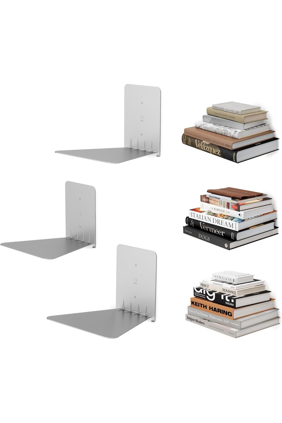 Mu Art Ahşap Mrt Conceal Floating Kitaplık, Büyük, Gümüş, 3'lü Set Art 871301