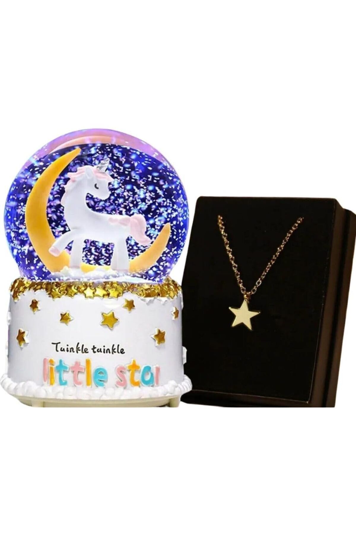 STOREMAX OZN Unicorn Işıklı Kar Küresi Ve Sihirli Yıldız Kolye Arkadaşa Hediye OZNstre 1094633