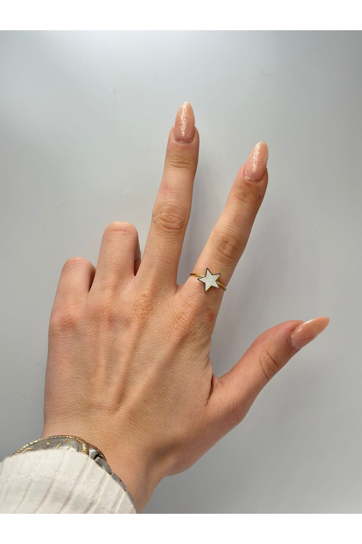 MyladyAccessoriess Sedefli Yıldız Ayarlanabilir Çelik Yüzük