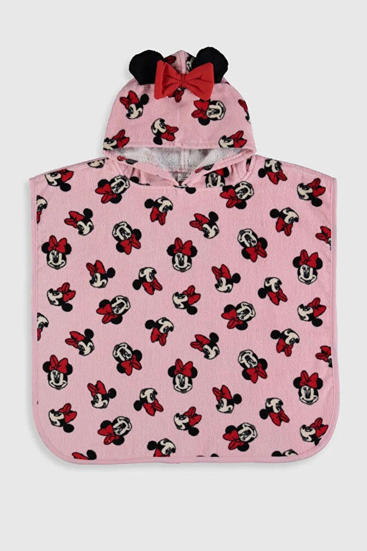Minnie Mouse Baskılı 3-5 Yaş Kız Çocuk Plaj Havlusu Panço (%100 Pamuk)