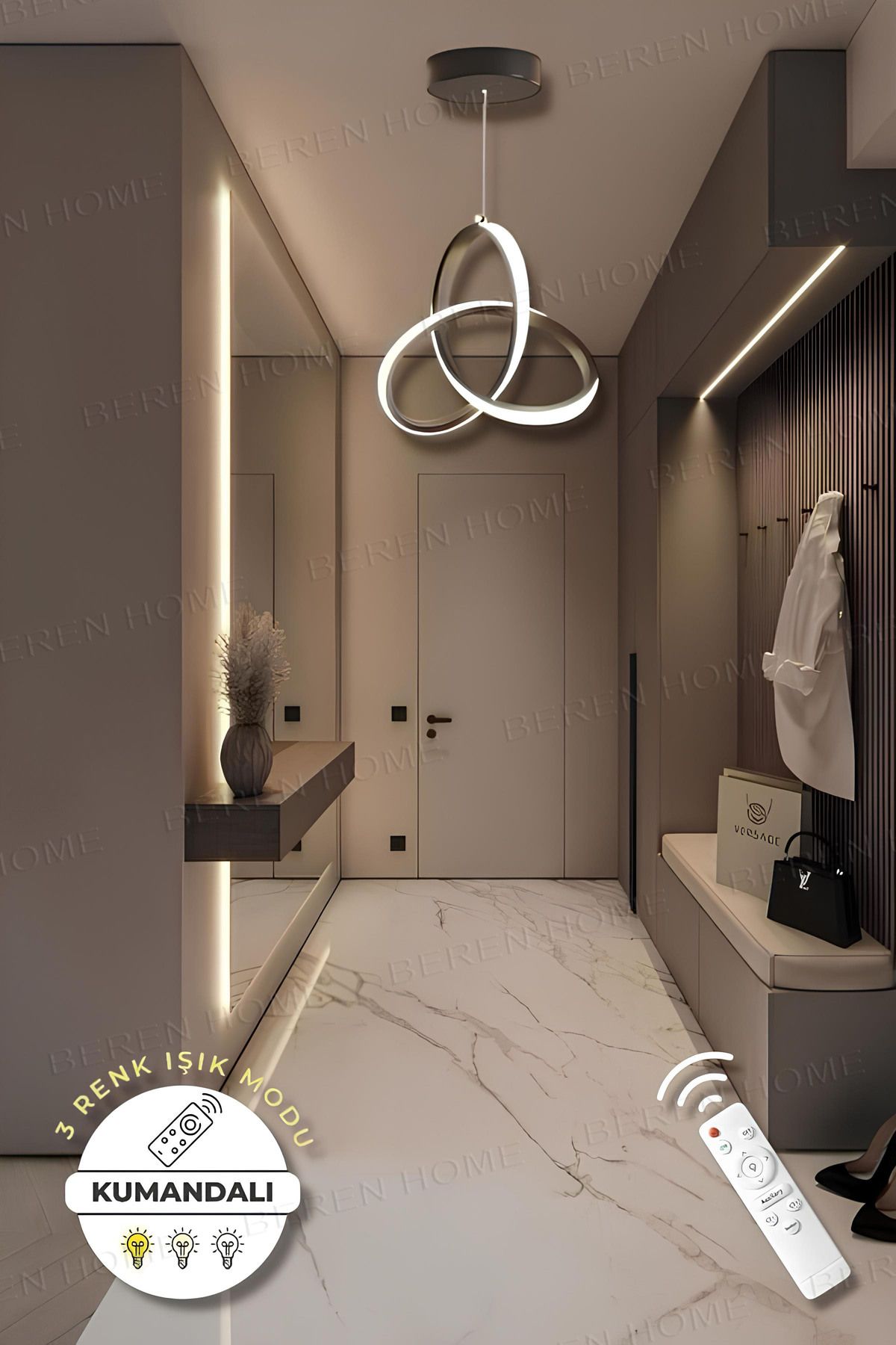 BEREN HOME Alex Black Kumandalı 3 Renk Modern Sarkıt Led Avize