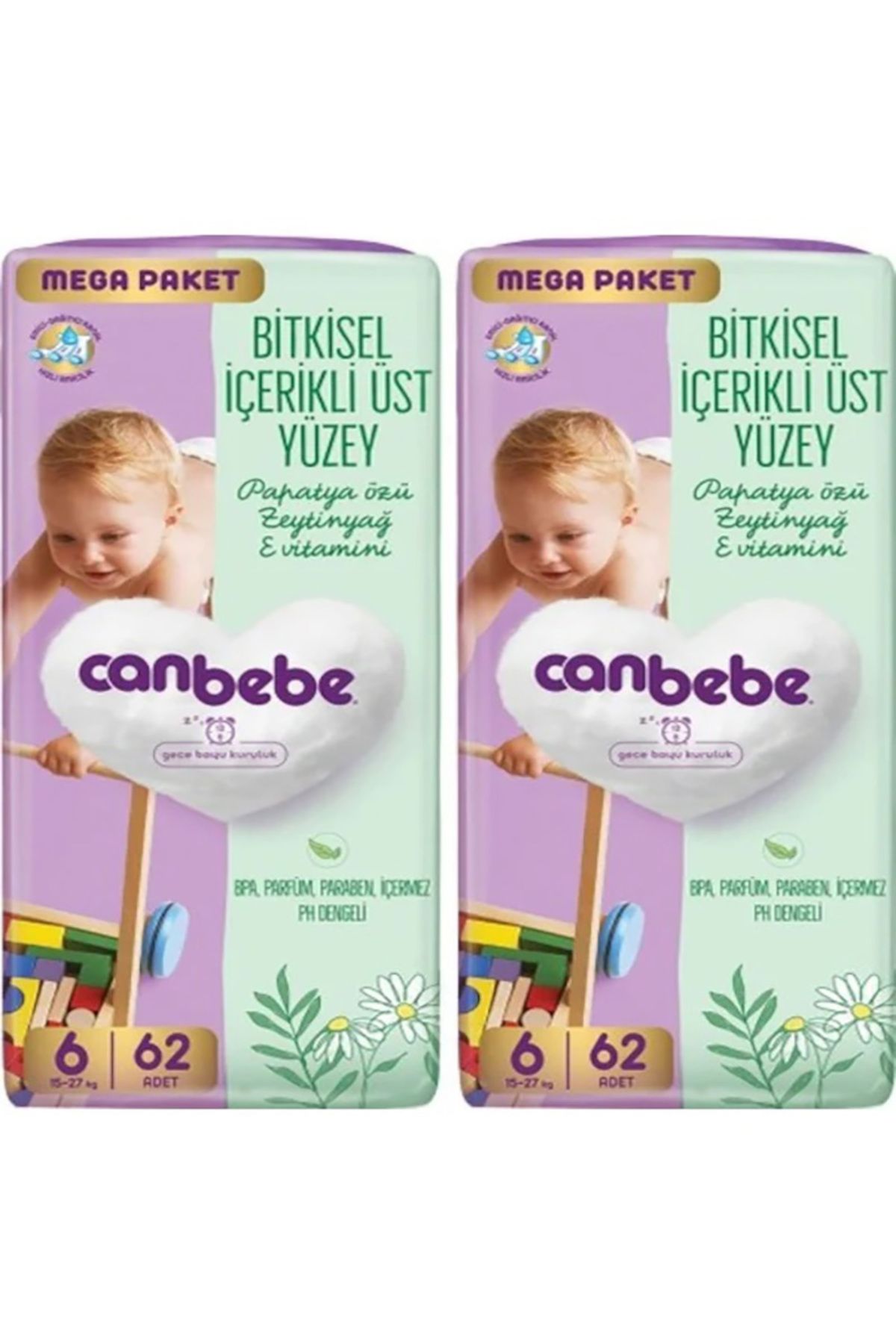 Canbebe Bebek Bezi x 2 Mega Paket 6 Beden Xl 15-27kg 62'li